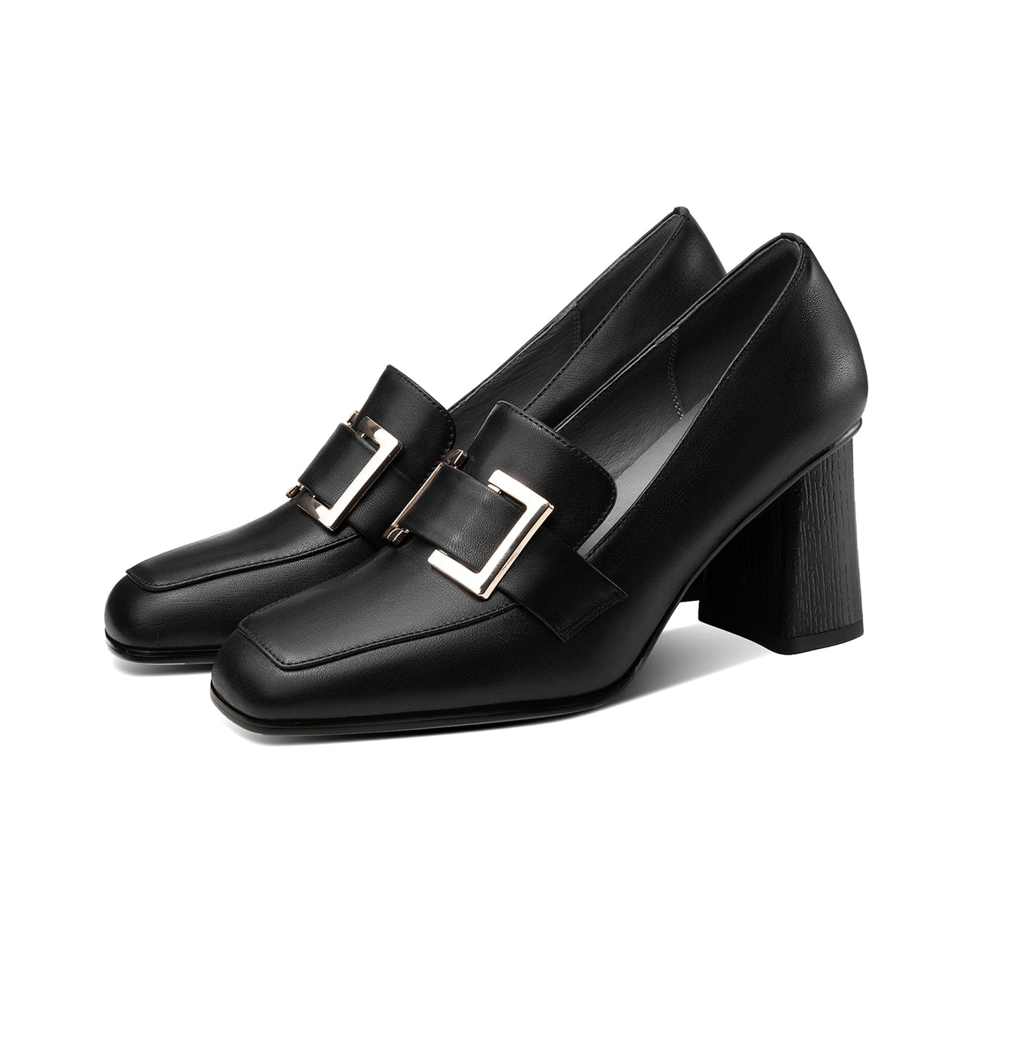 TinaCus Women's Handmade Genuine Leather Block Heel Square Toe Pumps Shoes with Modern Pattern