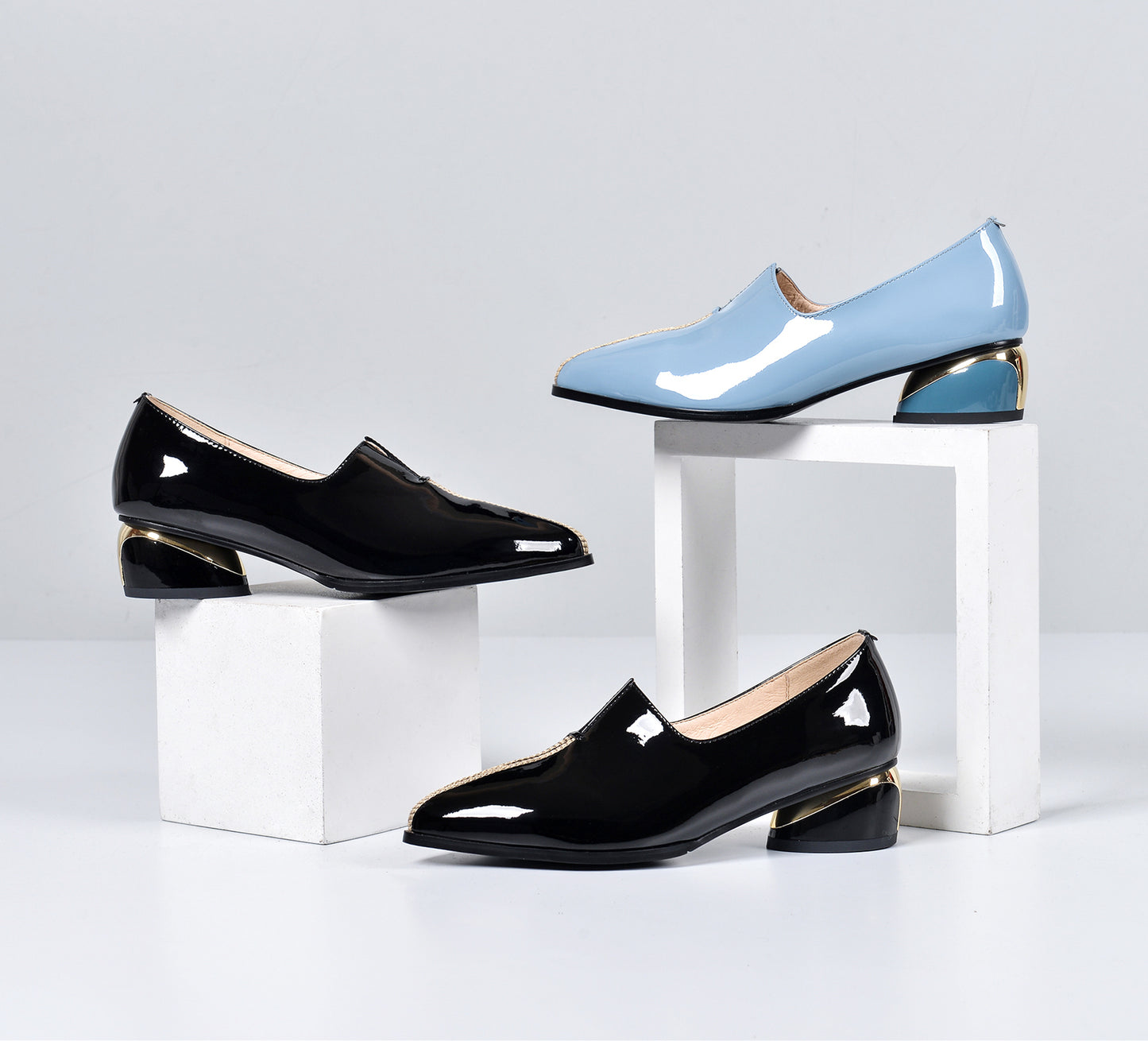 TinaCus Women's Patent Leather Pointed Toe Handmade Stitches Low Chunky Heels Stylish Loafer Shoes