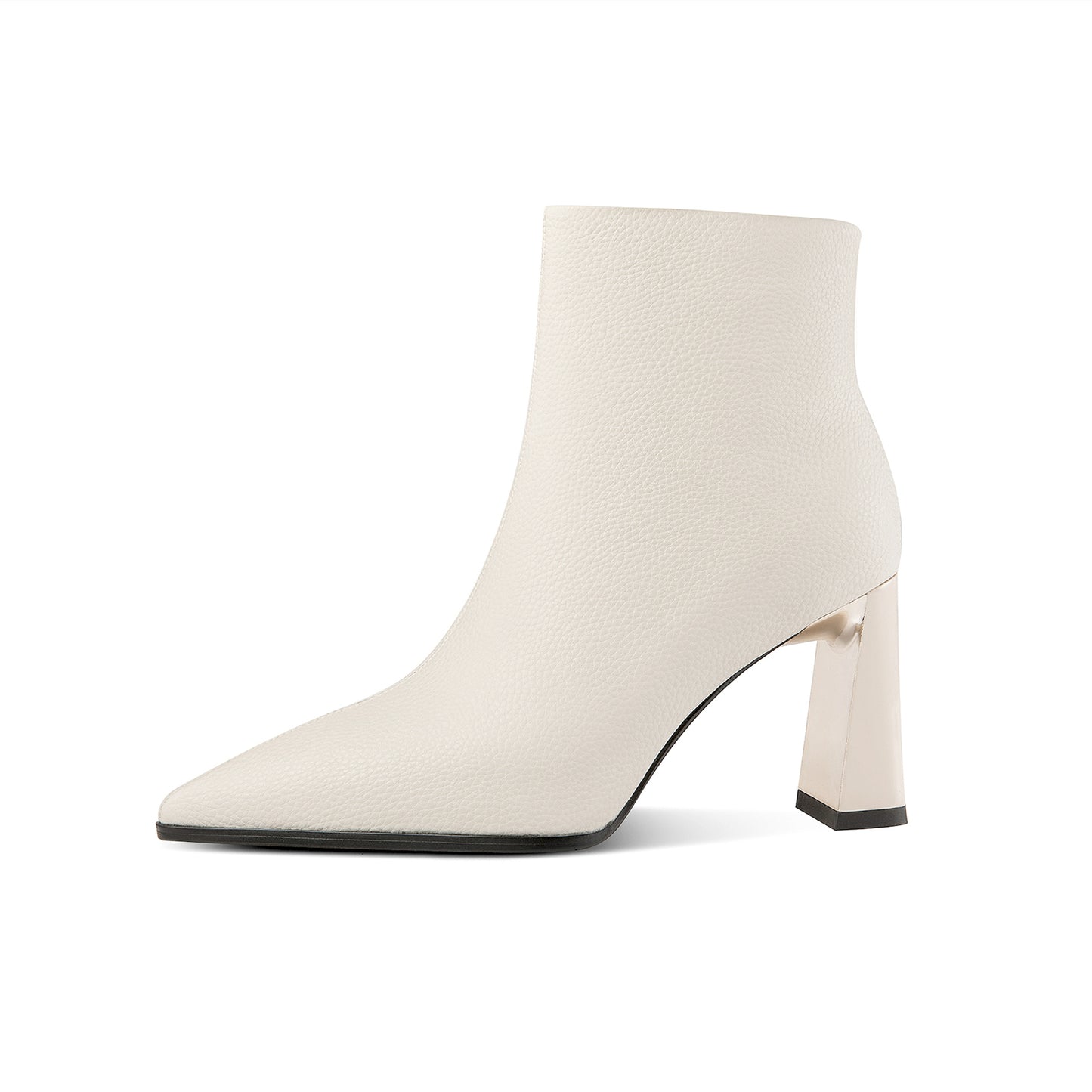 TinaCus Handmade Women's Genuine Leather Litchi Rind Pointed Toe Side Zipper High Block Heel Ankle Boots