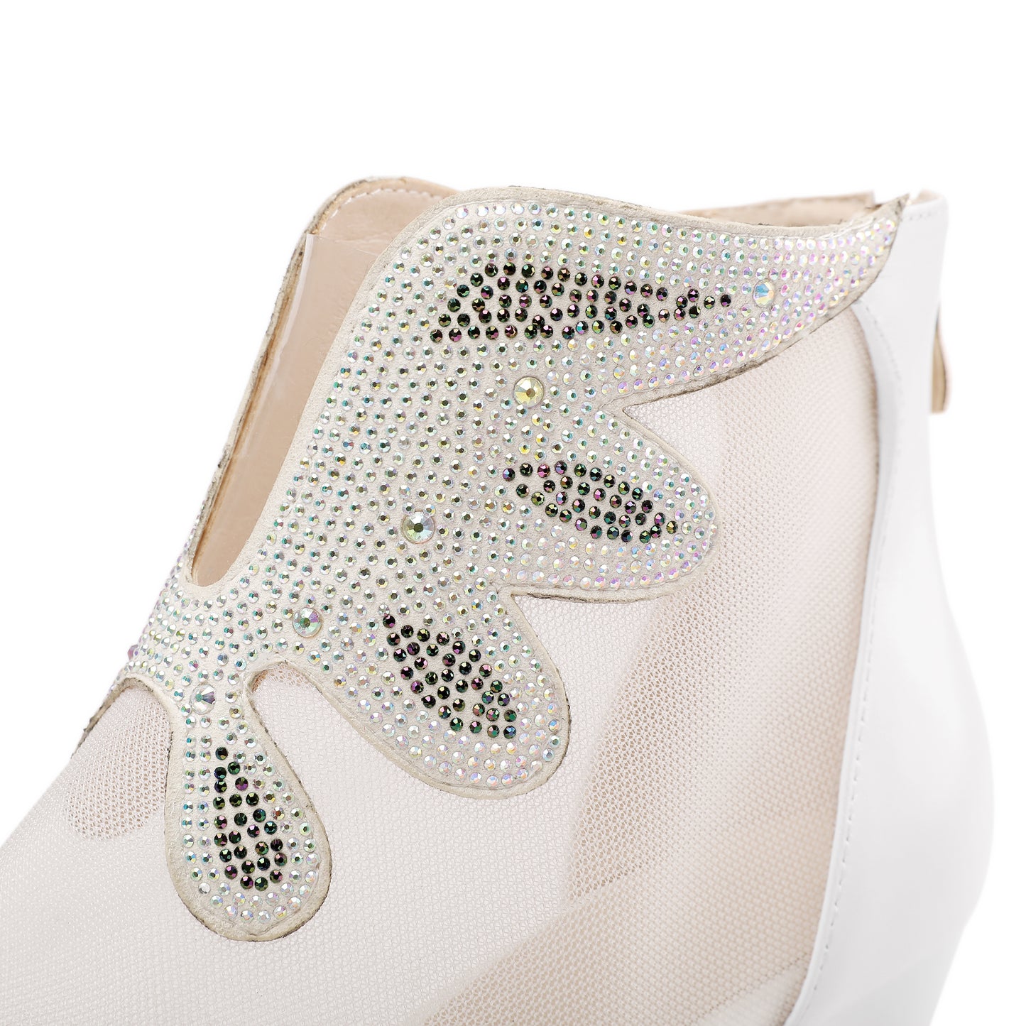 TinaCus Women's Handmade Genuine Leather and Mesh Back Zip Up Glitter Decor Chuncky Heel Summer Boots