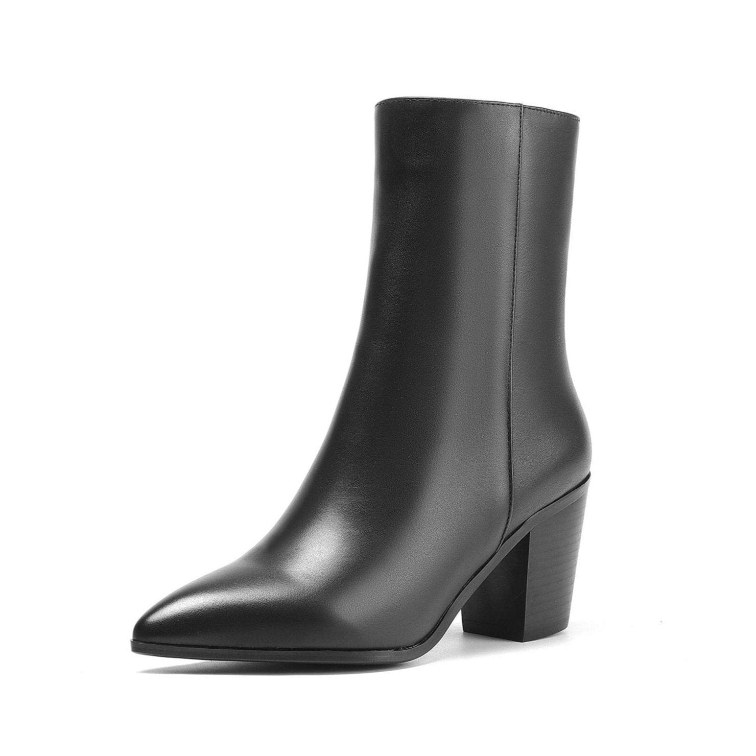 TinaCus Women's Genuine Leather Mid-Calf Boots - Round Toe, Dual Zippers, Chunky Heel, Handmade