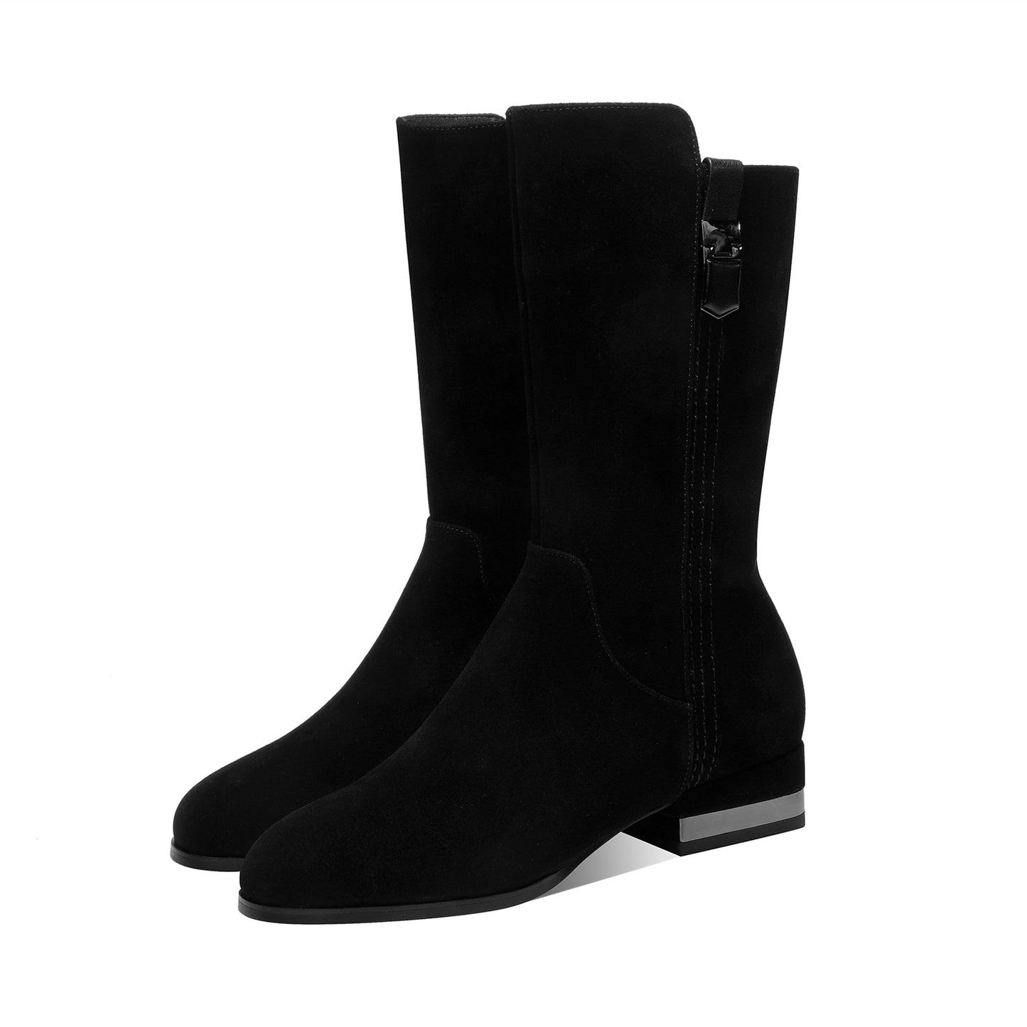 TinaCus Women's Round Toe Suede Leather Handmade Zipper Comfort Flat Mid-Calf Boots