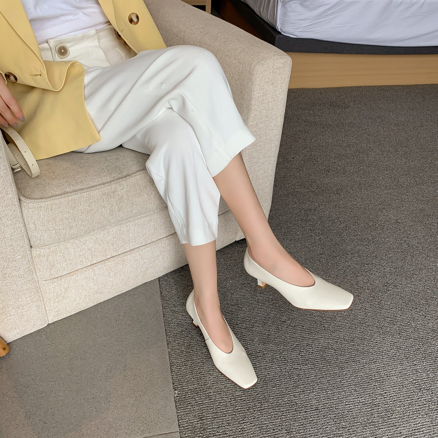 TinaCus Women's Handmade Genuine Leather Square Toe Stiletto Mid Heels Slip On Stylish Pumps Shoes