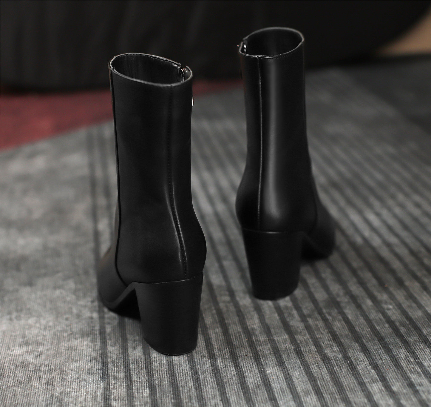TinaCus Women's Pointed Toe Genuine Leather Handmade Zipper Chunky Heel Classic Mid-Calf Boots