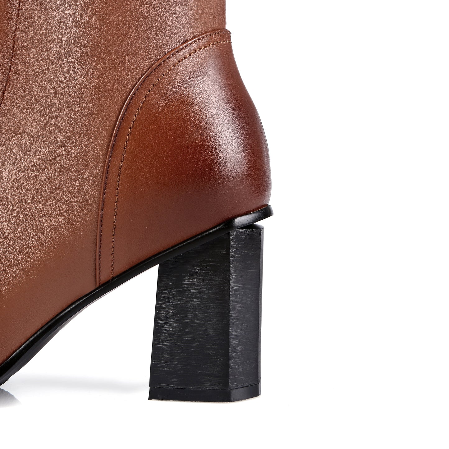 TinaCus Women's Genuine Leather Pointed Toe Sylish Sleftie Handmade Side Zipper Mid Chunky Heel Knee High Boots