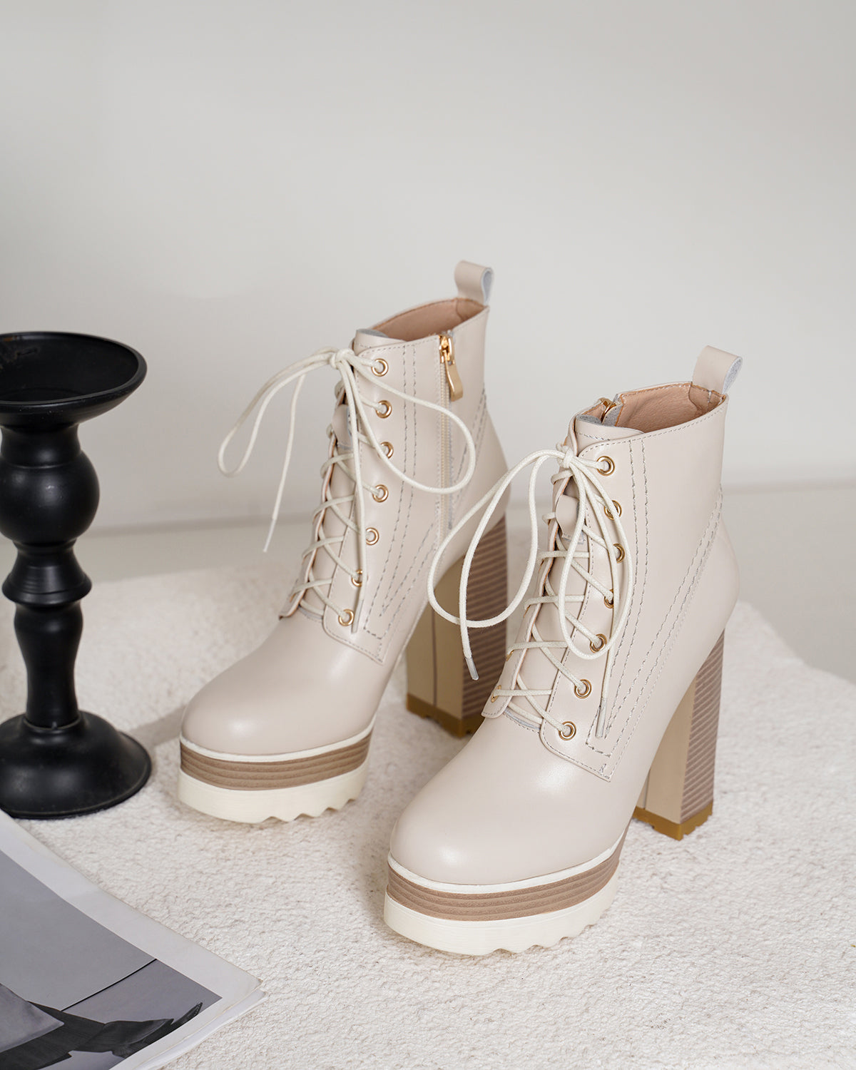 TinaCus Genuine Leather Round Toe Handmade Lace Up Side Zipper High Chunky Heel Women's Cool Ankle Boots with Platform