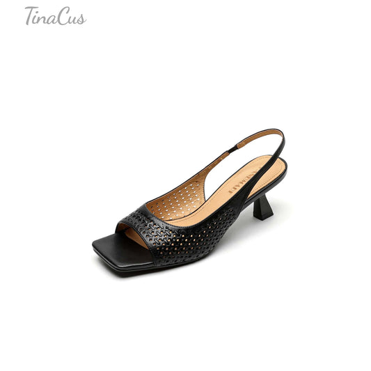 TinaCus Handmade Women's Genuine Leather Open Toe Slip-on Hollow-Out Slingback Sandals