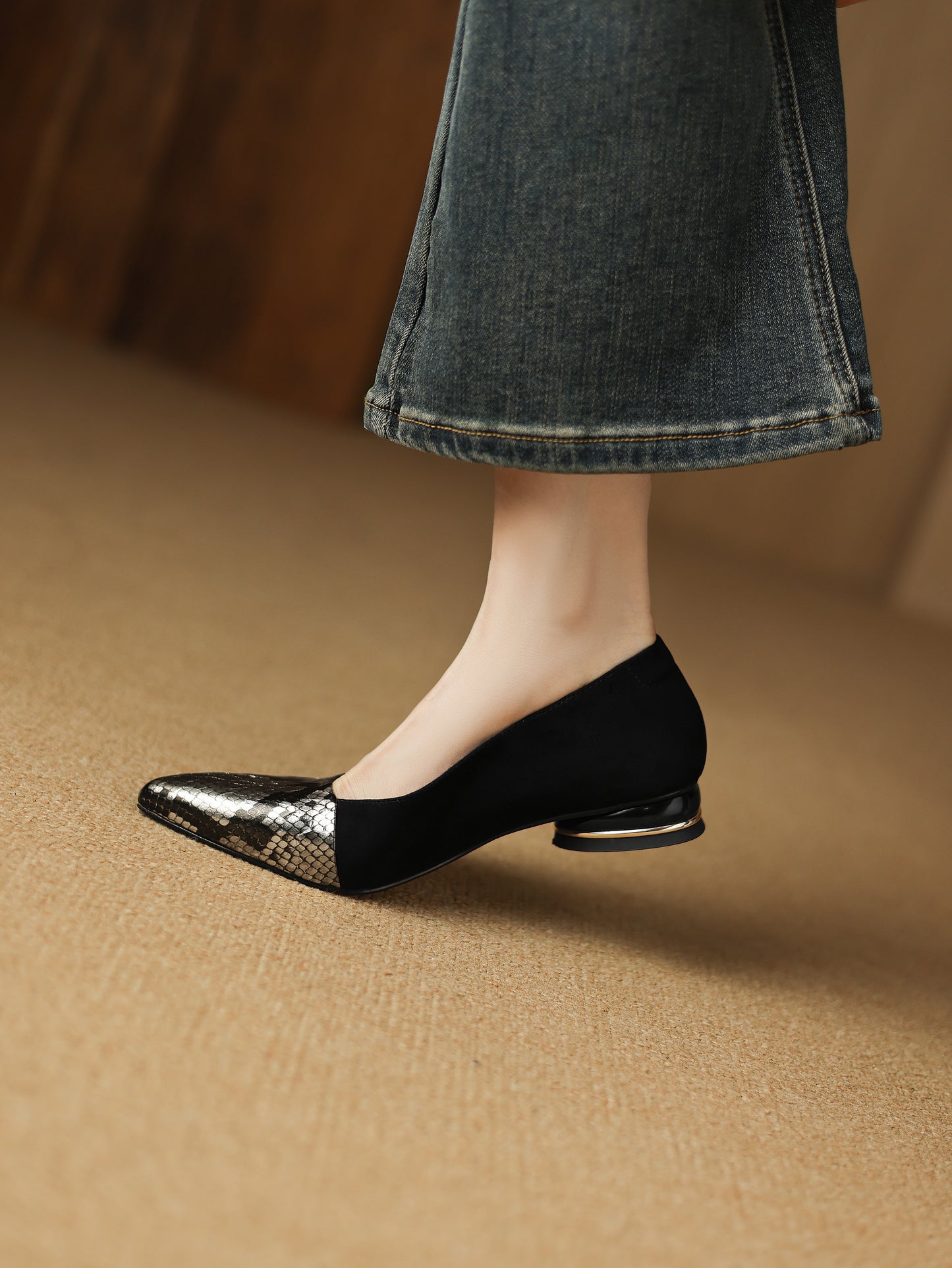 TinaCus Handmade Women's Genuine/Suede Leather Pointed Toe Printed Snakeskin Ballet Flats Shoes