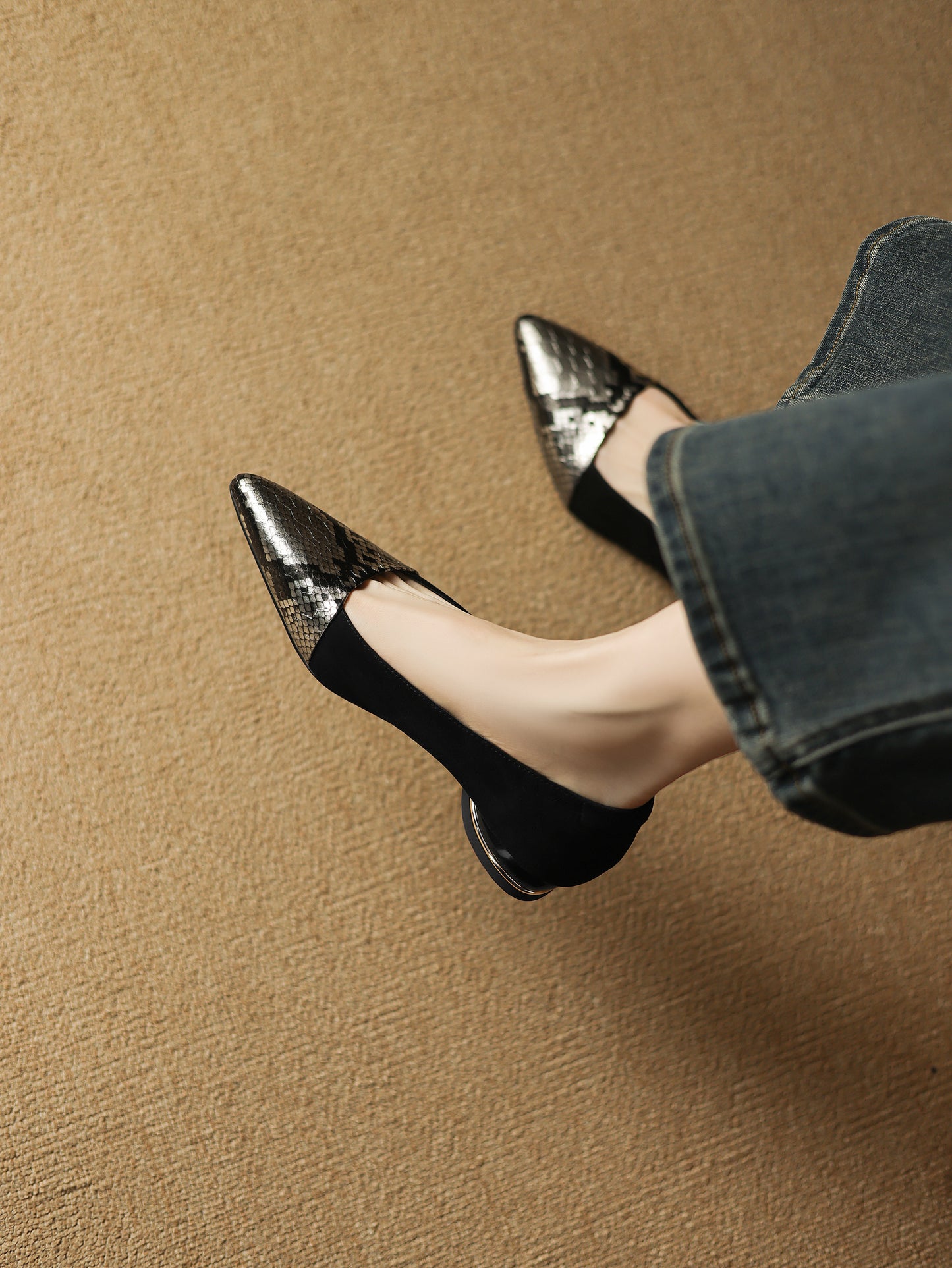 TinaCus Handmade Women's Genuine/Suede Leather Pointed Toe Printed Snakeskin Ballet Flats Shoes