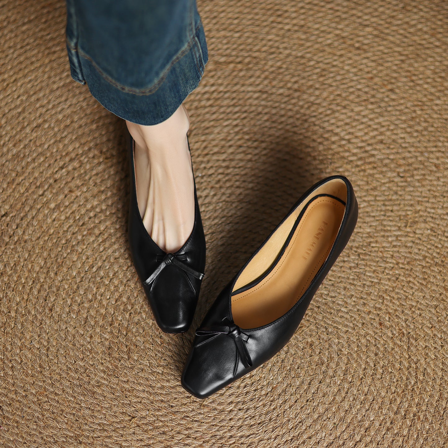 TinaCus Handmade Women's Genuine Leather Square Toe Slip On Low Kitten Heel Pumps with Bowknot