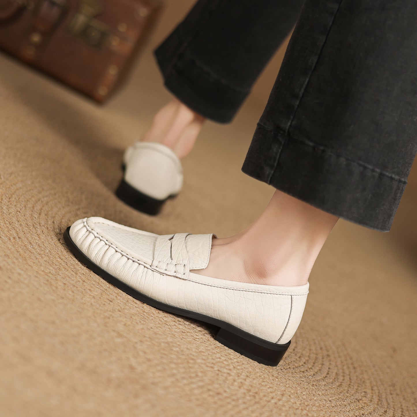 TinaCus Handmade Women's Penny Loafers Round Toe Genuine Leather Ruched Slip-on Shoes Comfortable Office Business