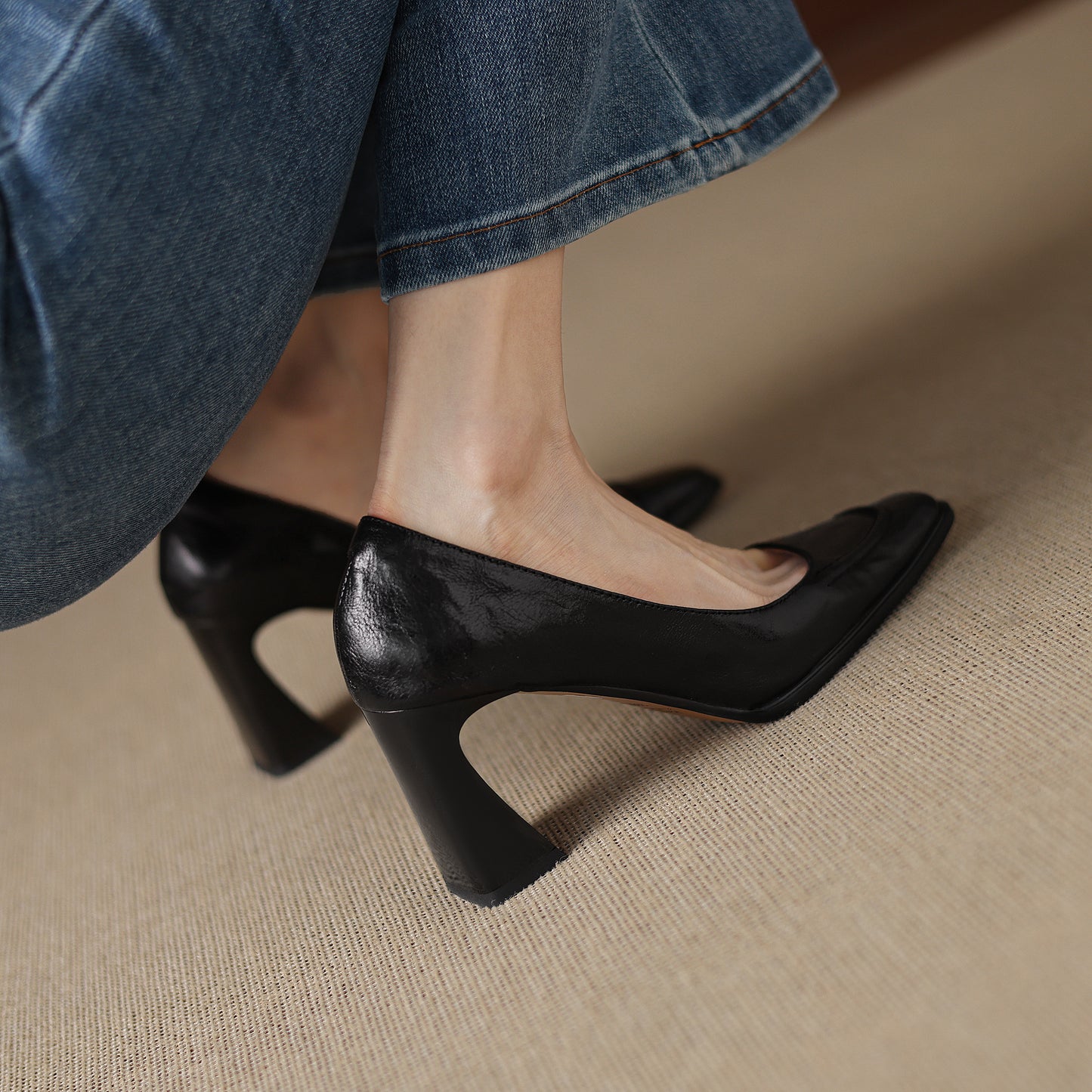 TinaCus Handmade Women's Genuine Leather Square Toe Chunky Mid Heel Office Dress Pump Shoes