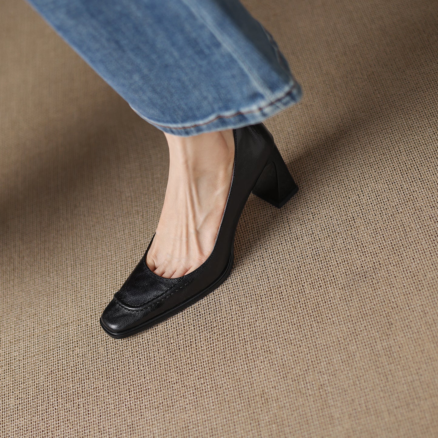 TinaCus Handmade Women's Genuine Leather Square Toe Chunky Mid Heel Office Dress Pump Shoes