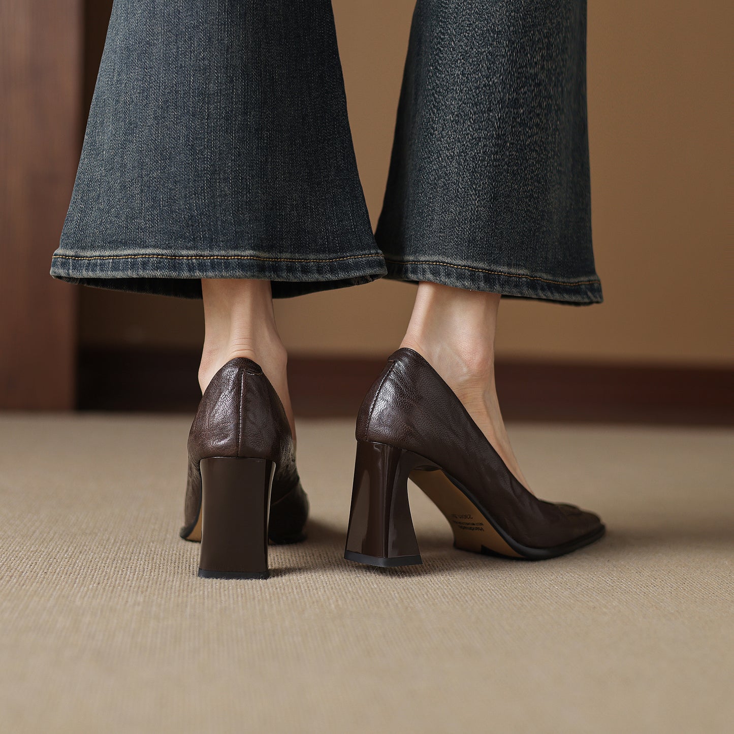 TinaCus Handmade Women's Genuine Leather Square Toe Chunky Mid Heel Office Dress Pump Shoes