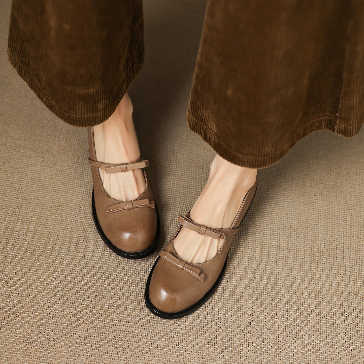 TinaCus Handmade Women's Genuine Leather Round Toe Slip-on Chunky Heel Mary Jane Shoes with Bowknot