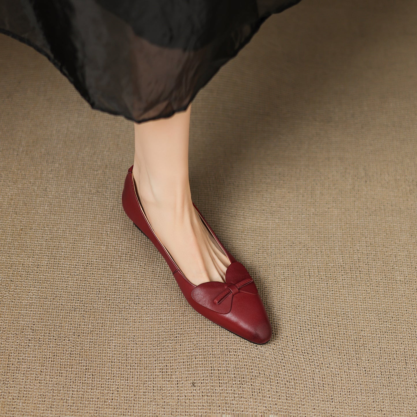 TinaCus Handmade Women's Genuine Leather Pointed Toe Slip On Office Dress Ballet Flats Shoes with Bow