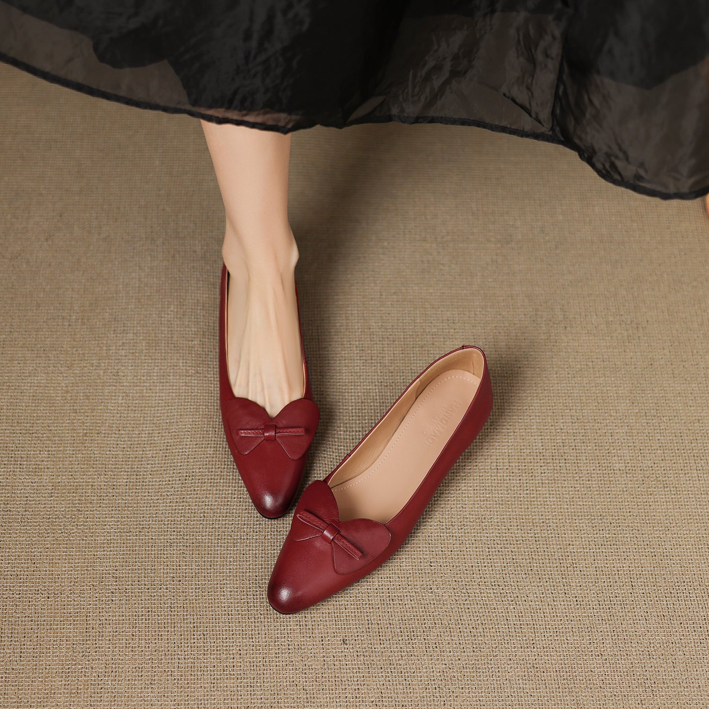 TinaCus Handmade Women's Genuine Leather Pointed Toe Slip On Office Dress Ballet Flats Shoes with Bow