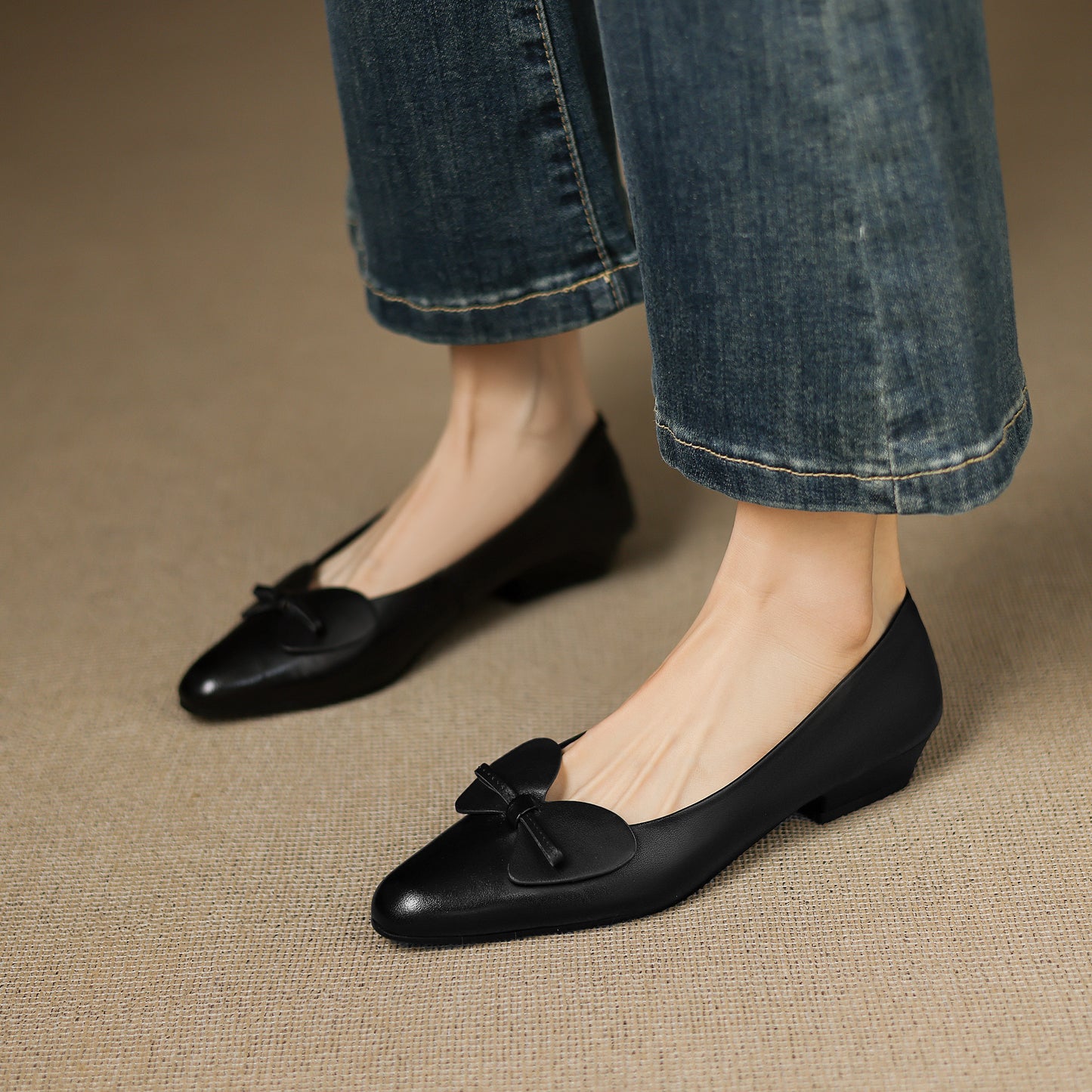 TinaCus Handmade Women's Genuine Leather Pointed Toe Slip On Office Dress Ballet Flats Shoes with Bow