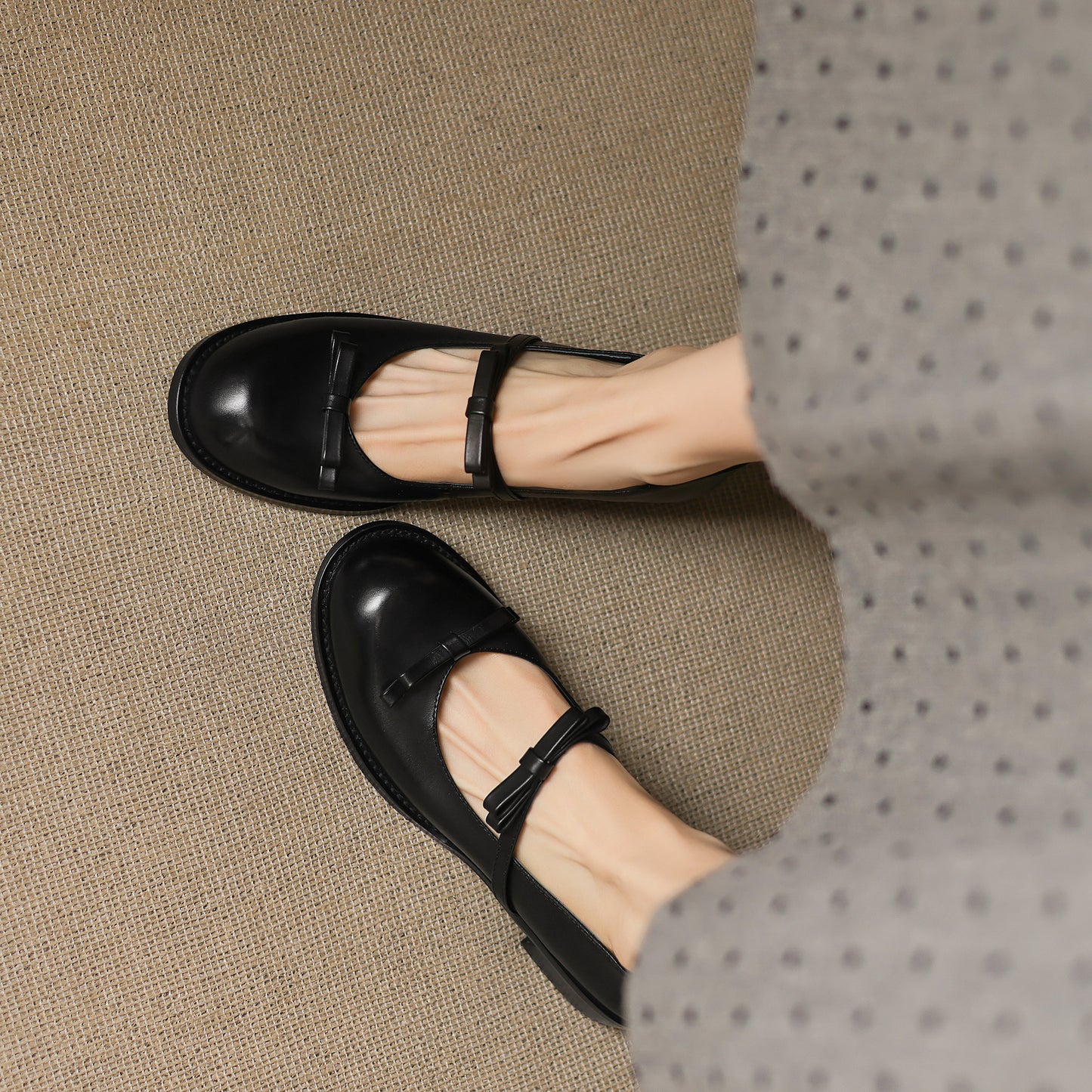 TinaCus Handmade Women's Genuine Leather Round Toe Slip-on Chunky Heel Mary Jane Shoes with Bowknot