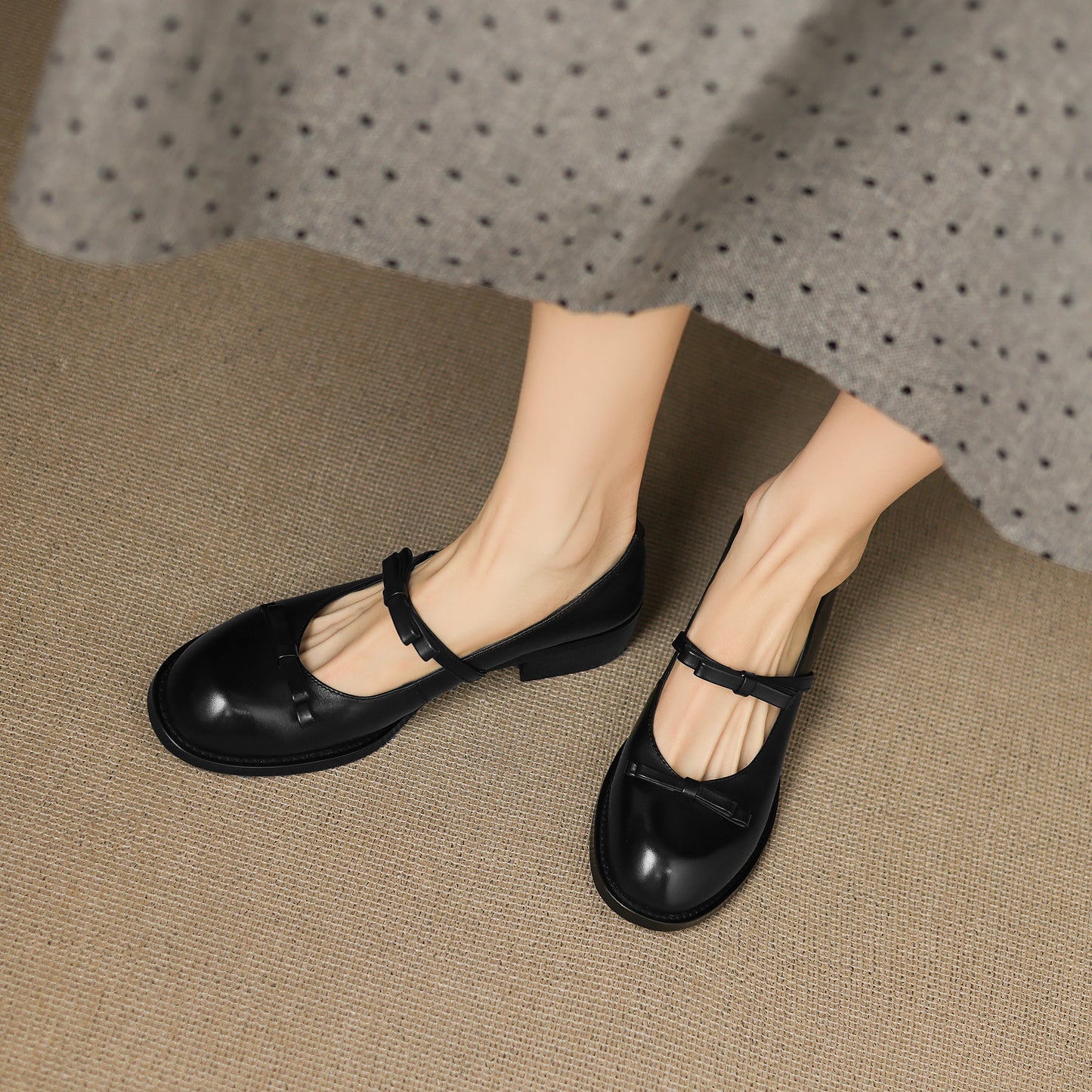 TinaCus Handmade Women's Genuine Leather Round Toe Slip-on Chunky Heel Mary Jane Shoes with Bowknot