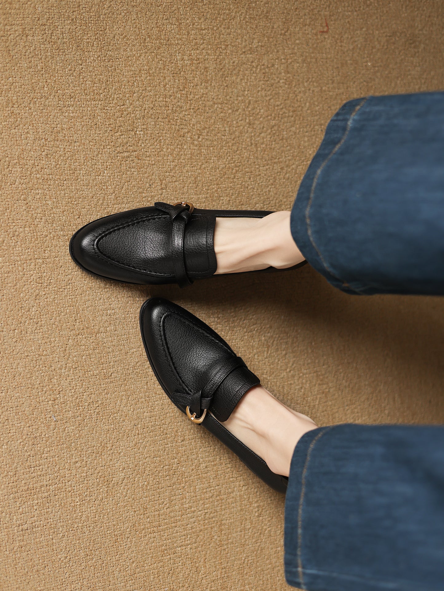 TinaCus Handmade Women's Genuine Leather Round Toe Slip-on Office Loafer Shoes with Decor Knot