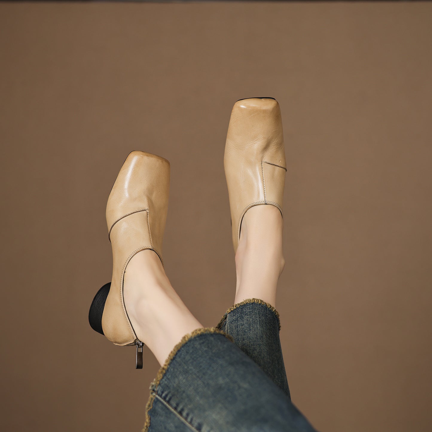 TinaCus Women's Oxford Pumps Handmade Genuine Leather Square Toe Back Zipper Office Business Shoes