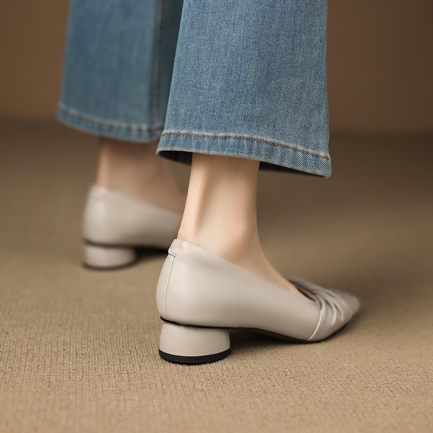 TinaCus Handmade Women's Genuine Leather Square Toe Woven Twist Knot Chunky Heel Casual Slip On Pump Shoes