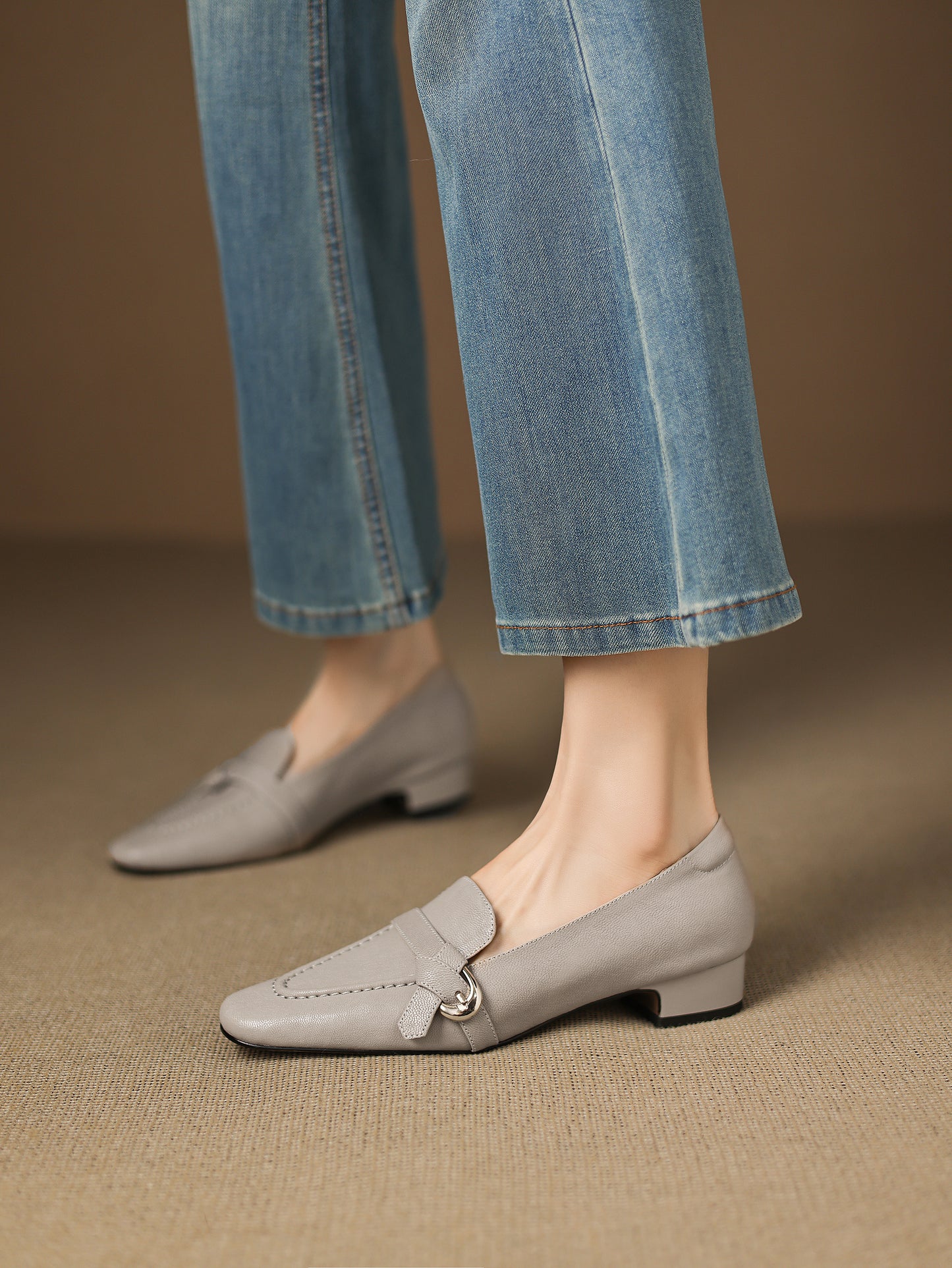 TinaCus Handmade Women's Genuine Leather Closed Toe Slip-on Office Loafer Shoes with Decor Buckle