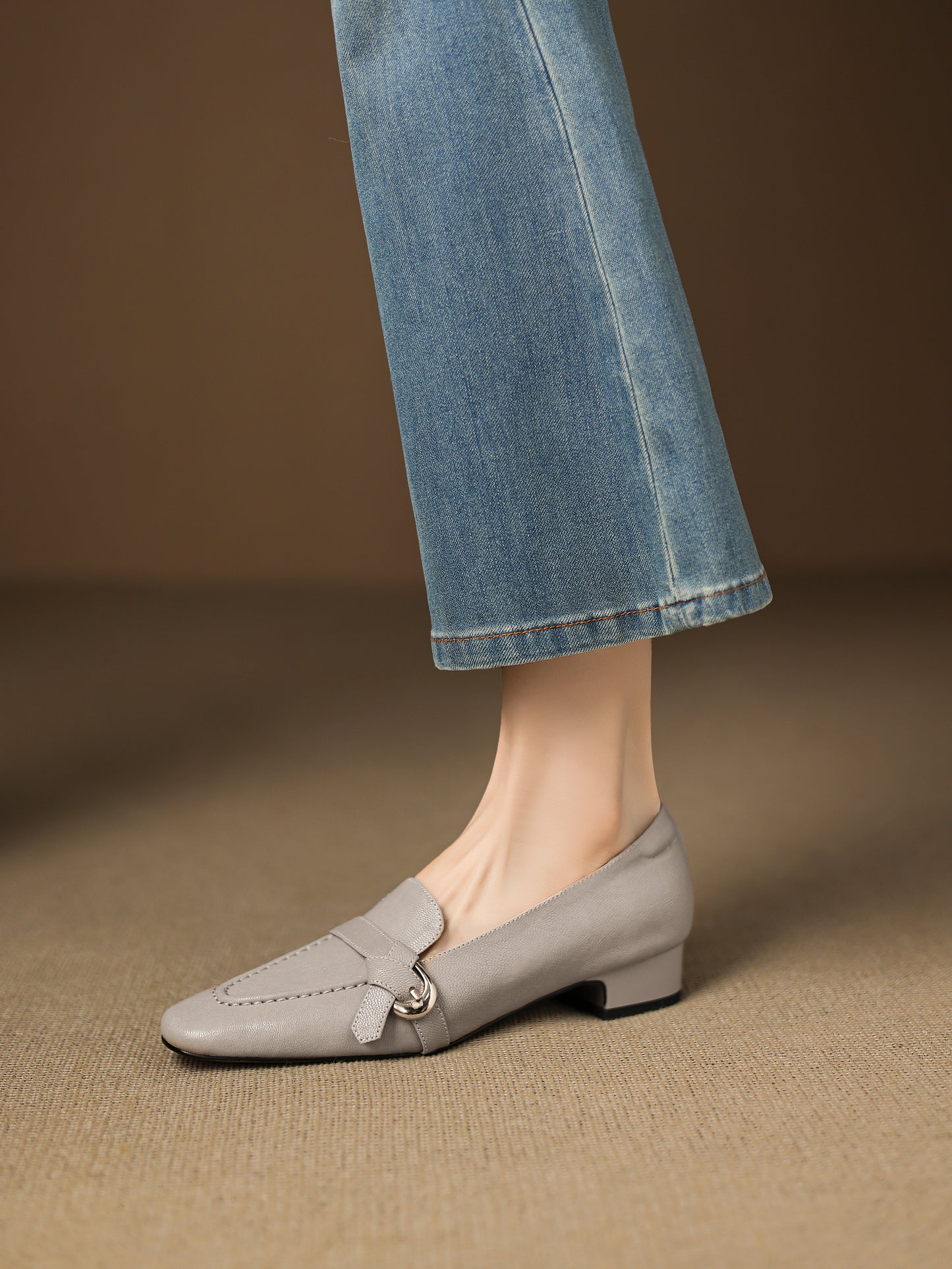 TinaCus Handmade Women's Genuine Leather Closed Toe Slip-on Office Loafer Shoes with Decor Buckle