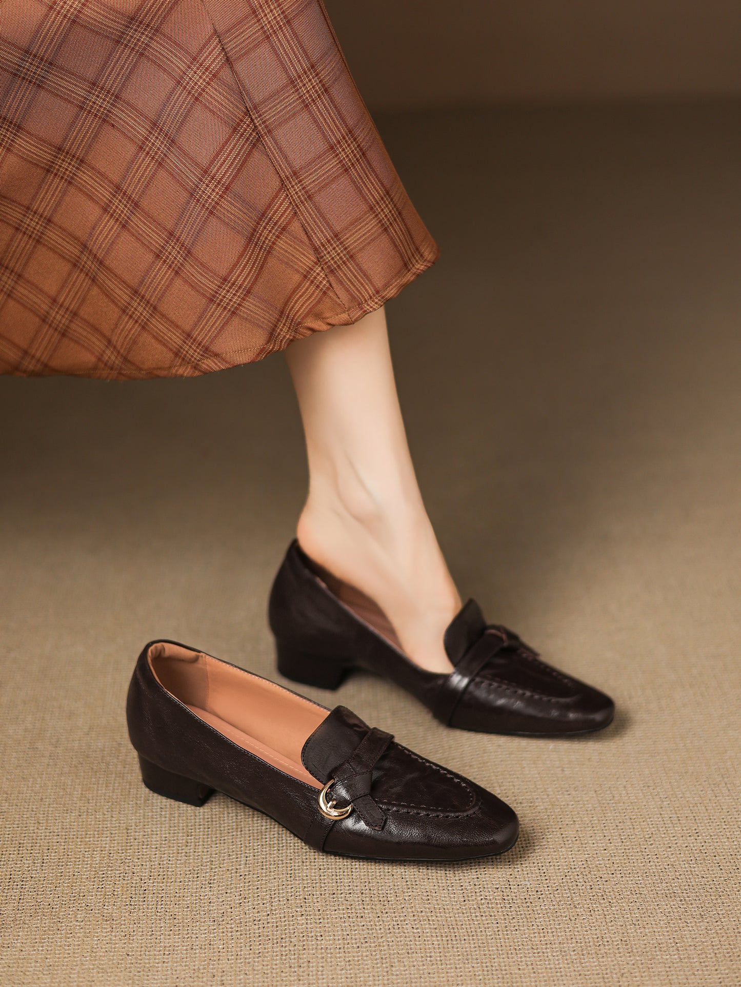 TinaCus Handmade Women's Genuine Leather Closed Toe Slip-on Office Loafer Shoes with Decor Buckle