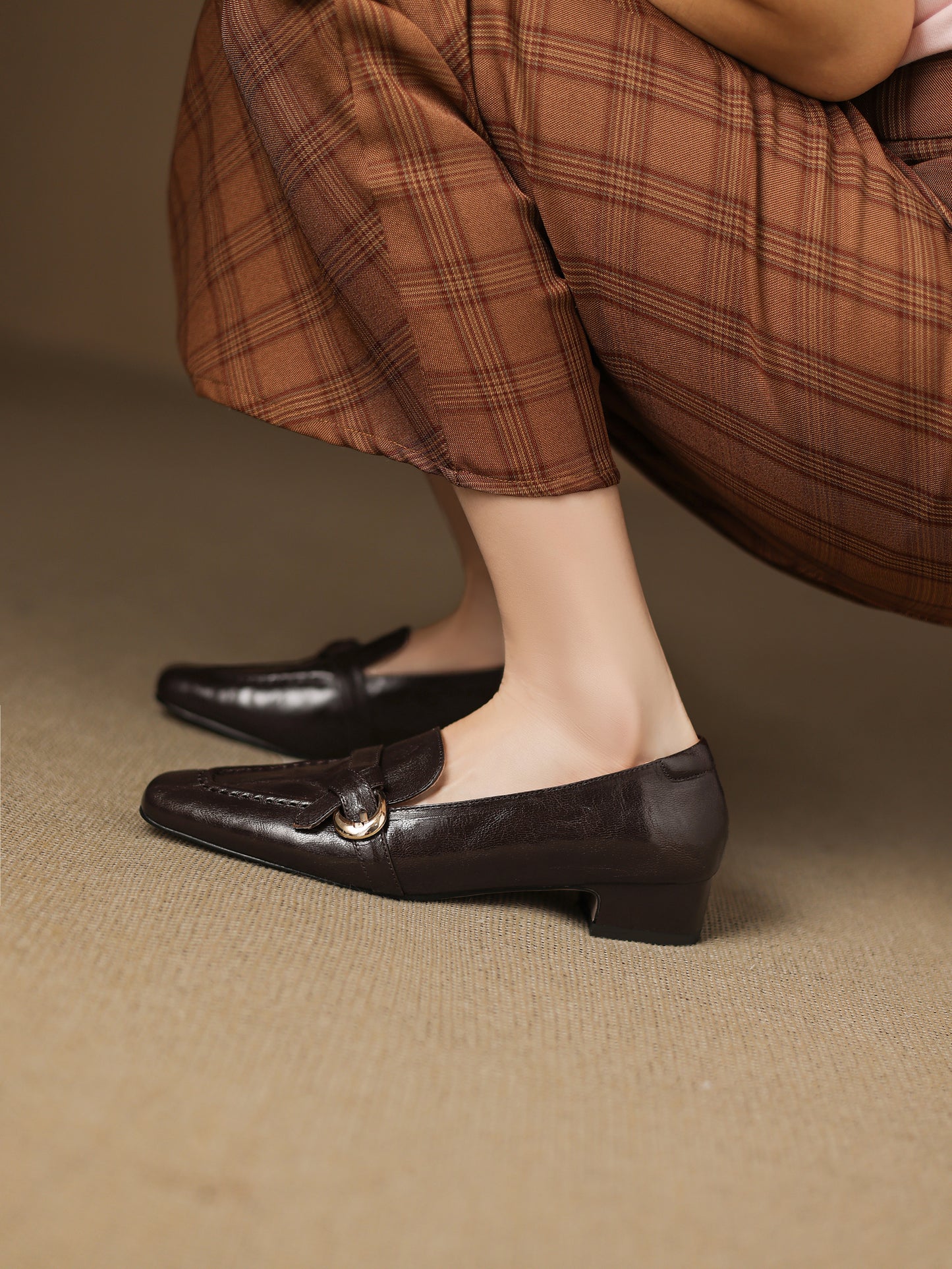 TinaCus Handmade Women's Genuine Leather Closed Toe Slip-on Office Loafer Shoes with Decor Buckle