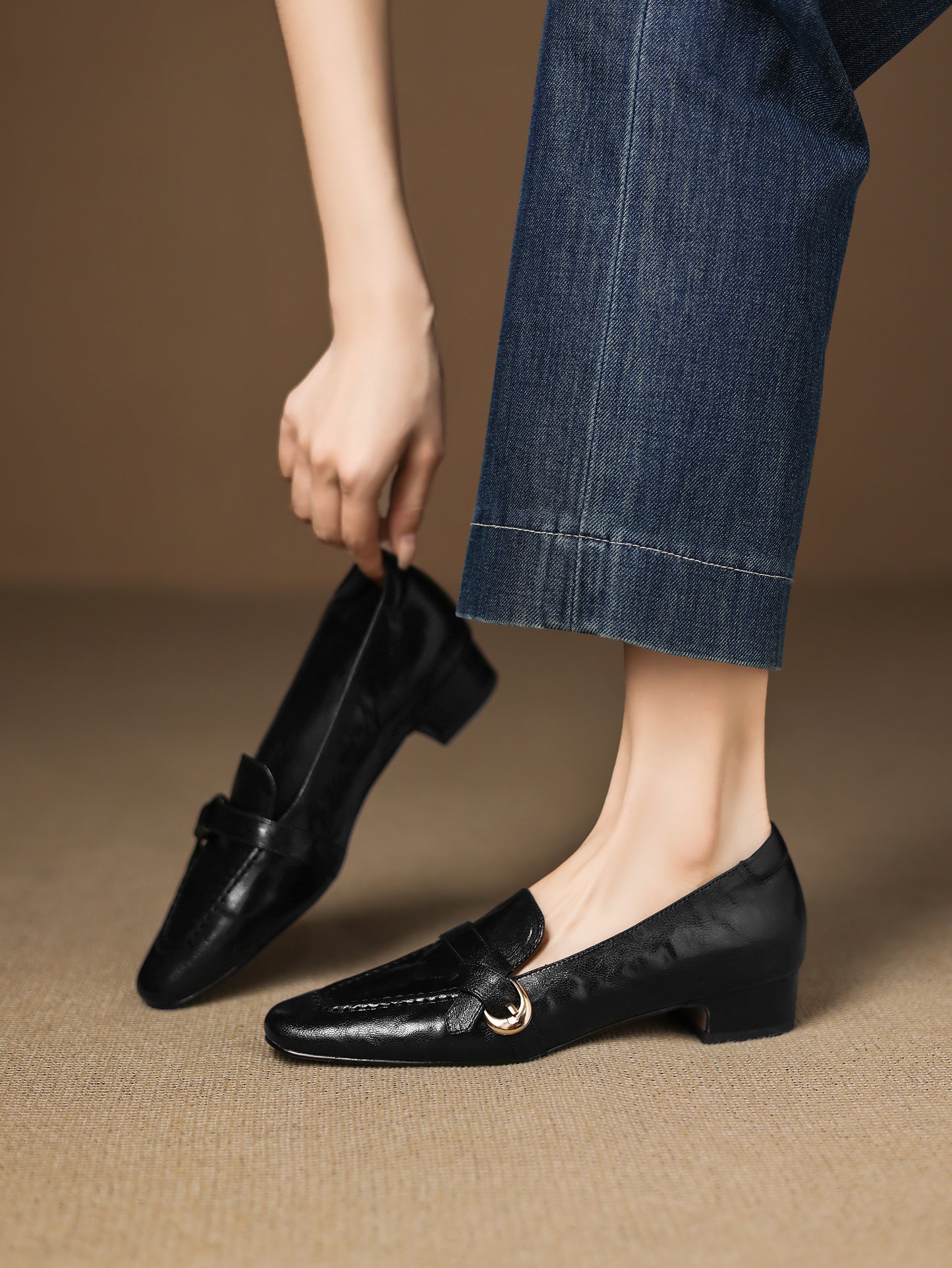 TinaCus Handmade Women's Genuine Leather Closed Toe Slip-on Office Loafer Shoes with Decor Buckle