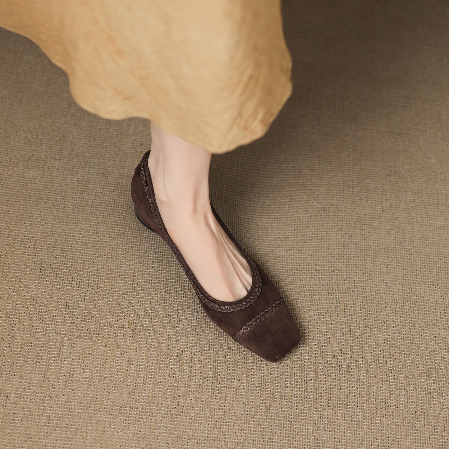 TinaCus Handmade Women's Suede Leather Toe Braided Stacked Heel Slip On Comfortable Pump Shoes