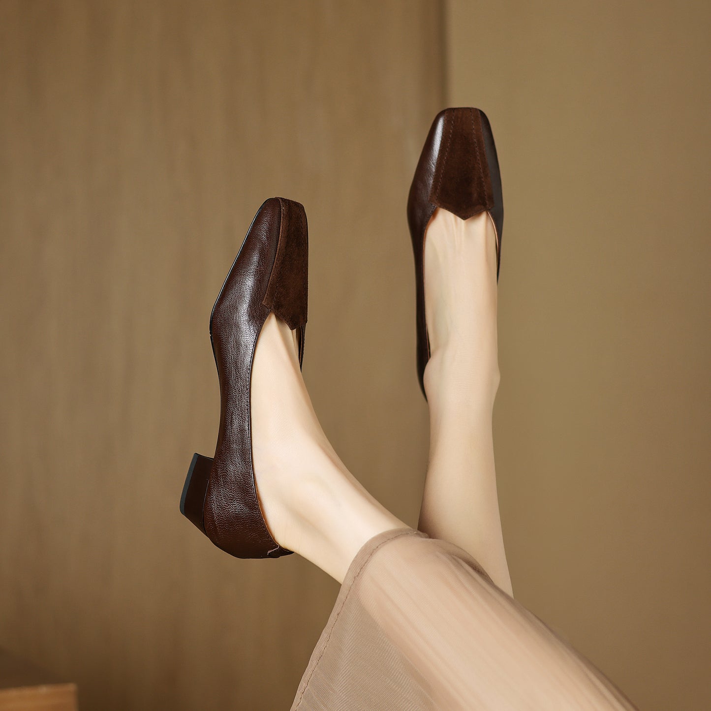 TinaCus Handmade Women's Genuine Leather Square Toe Slip On Patchwork Low Heel Office Dress Loafer Shoes