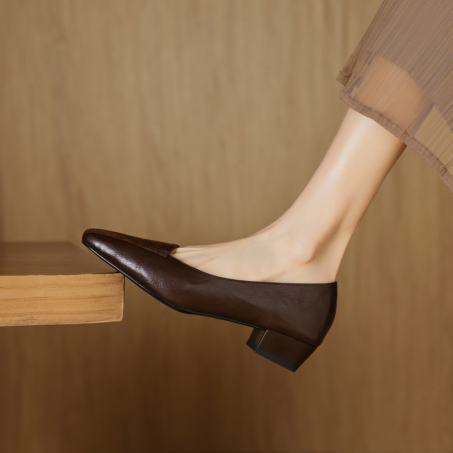 TinaCus Handmade Women's Genuine Leather Square Toe Slip On Patchwork Low Heel Office Dress Loafer Shoes