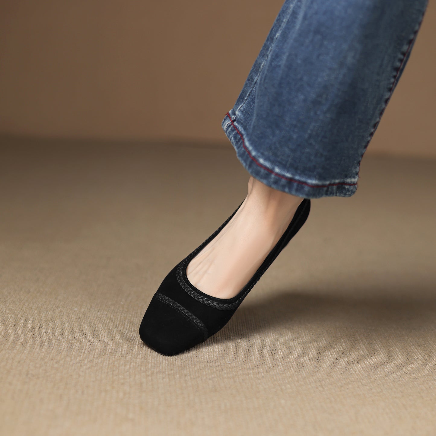 TinaCus Handmade Women's Suede Leather Toe Braided Stacked Heel Slip On Comfortable Pump Shoes