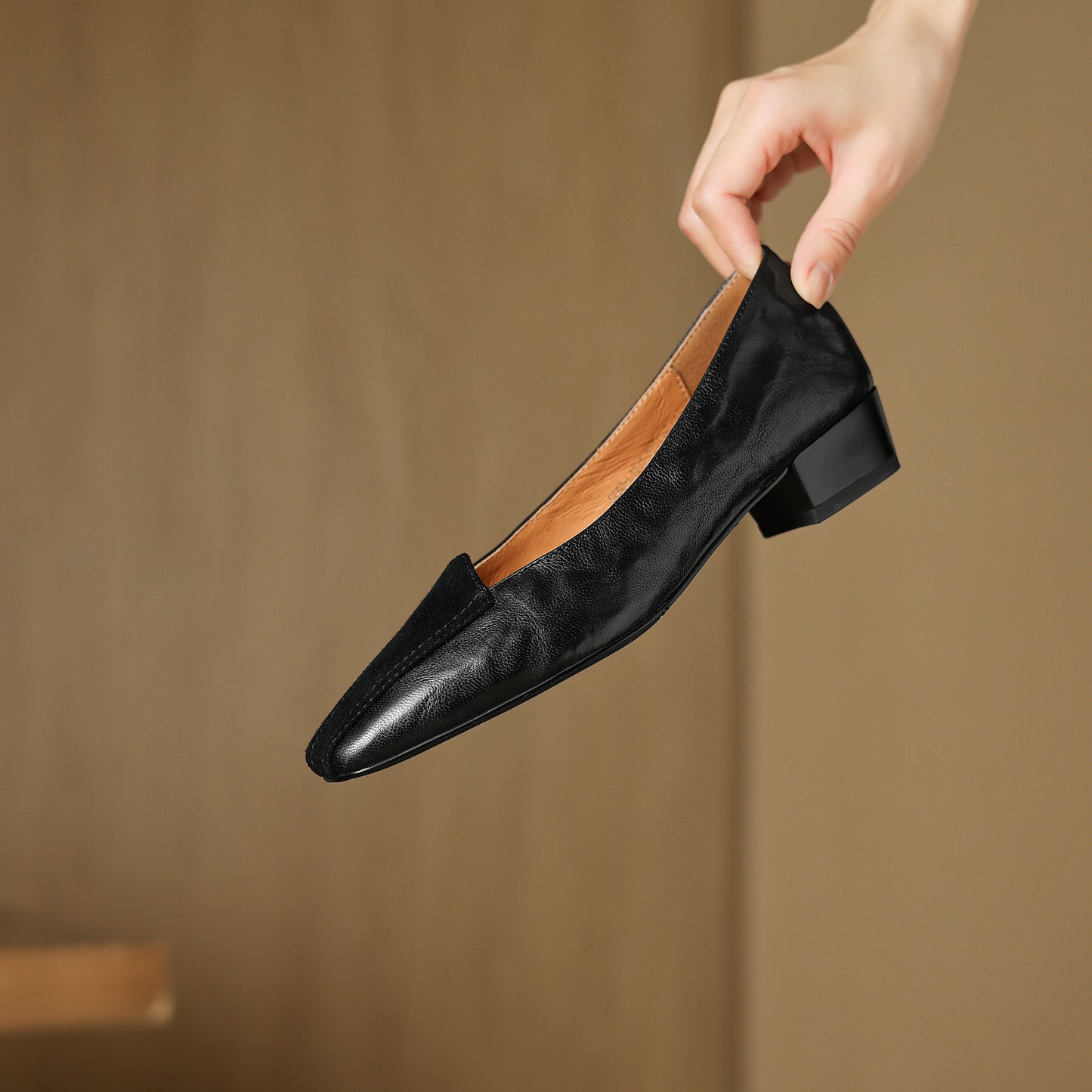 TinaCus Handmade Women's Genuine Leather Square Toe Slip On Patchwork Low Heel Office Dress Loafer Shoes