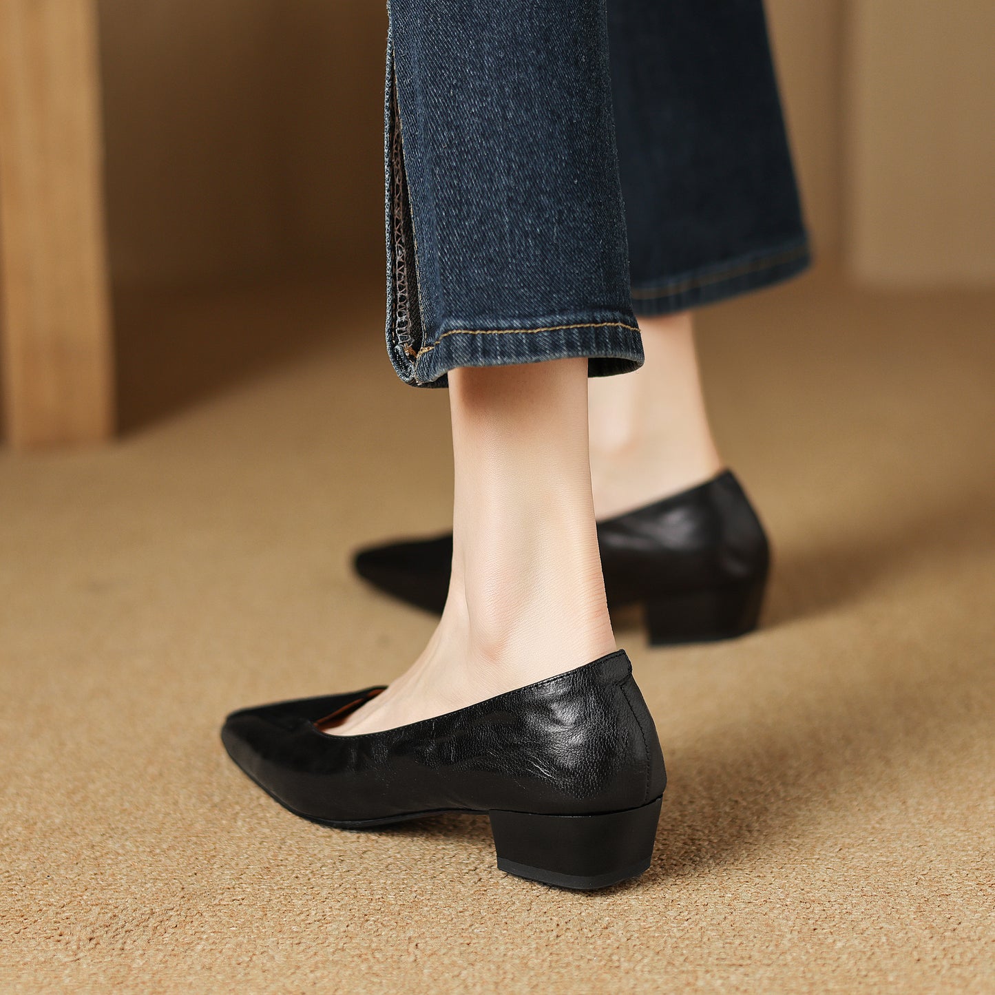 TinaCus Handmade Women's Genuine Leather Square Toe Slip On Patchwork Low Heel Office Dress Loafer Shoes