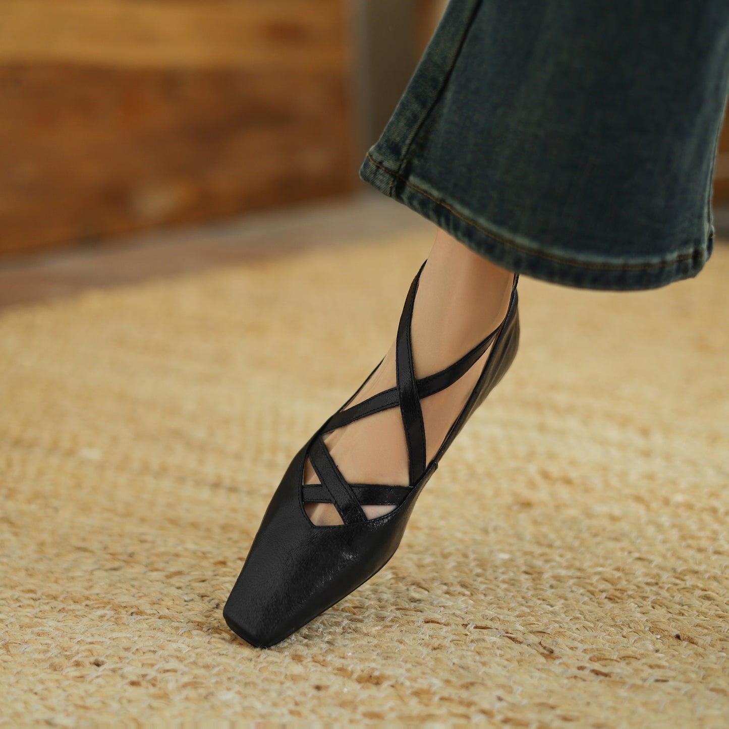 TinaCus Handmade Women's Genuine Leather Square Toe Cross Ankle Strap Mary Jane Shoes