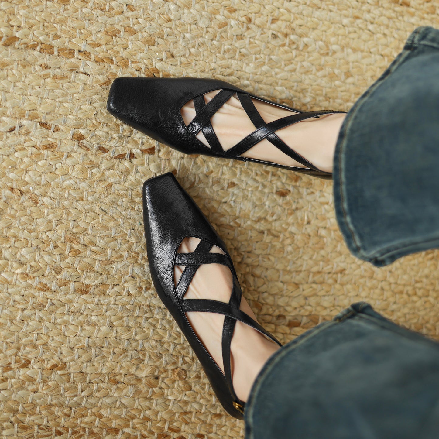 TinaCus Handmade Women's Genuine Leather Square Toe Cross Ankle Strap Mary Jane Shoes