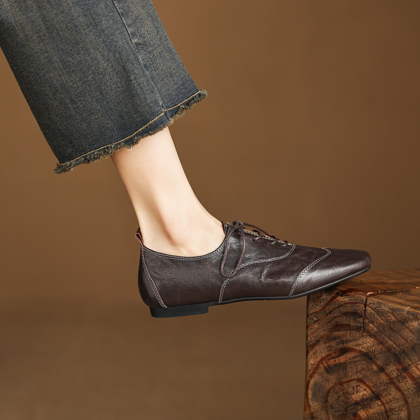 TinaCus Women's Baroque Oxfords Handmade Genuine Leather Retro Square Toe Lace-up Flats