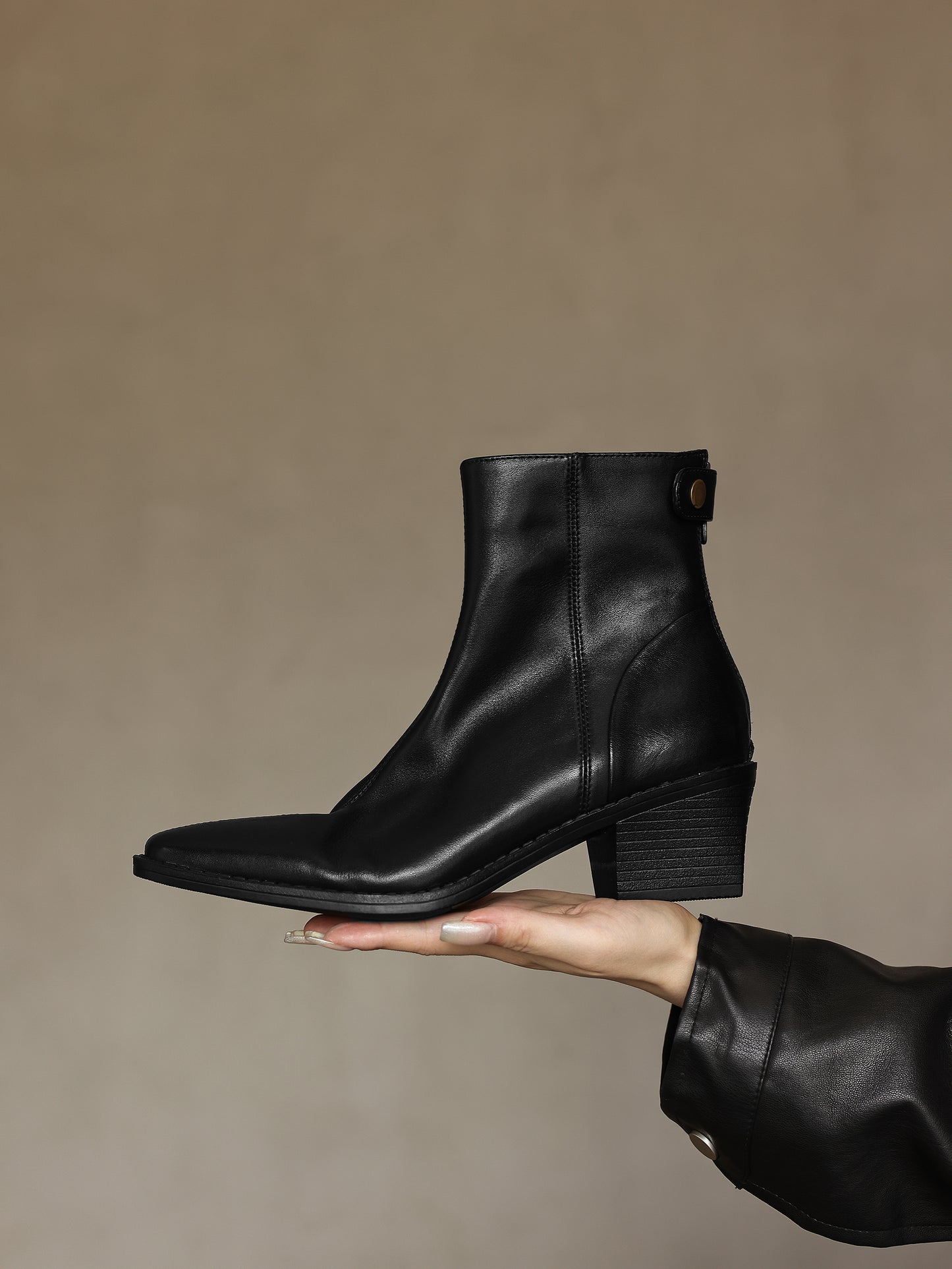 TinaCus Women's Leather Back Zipper Block Heel Ankle Boots Genuine Leather Handmade Square Toe Stacked Block Heel Dress Boots
