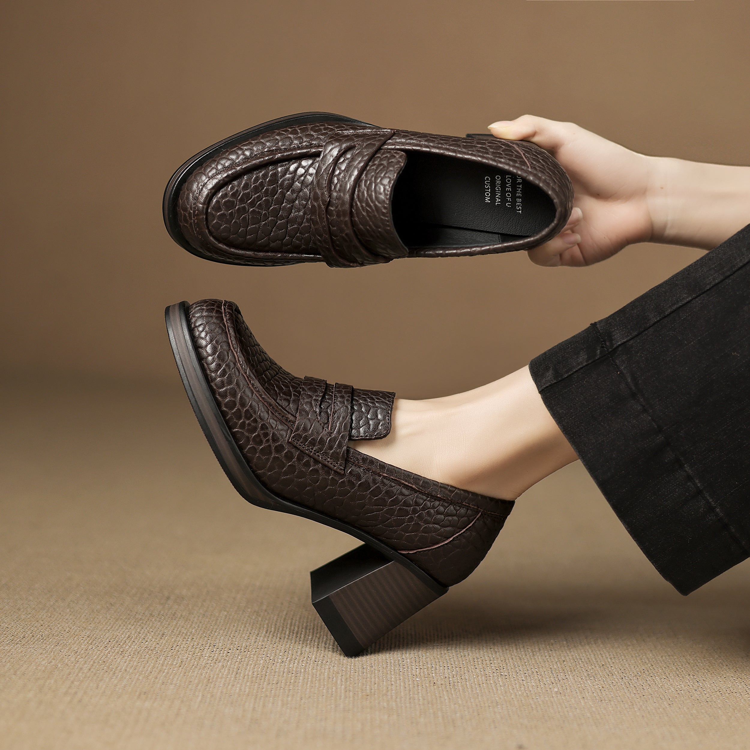 TinaCus Women's Handmade Embossed Genuine Leather Clear Pointed 並行輸入品 Retro Loafers Shoes TinaCus Handmade Genuine Leather Ankle High