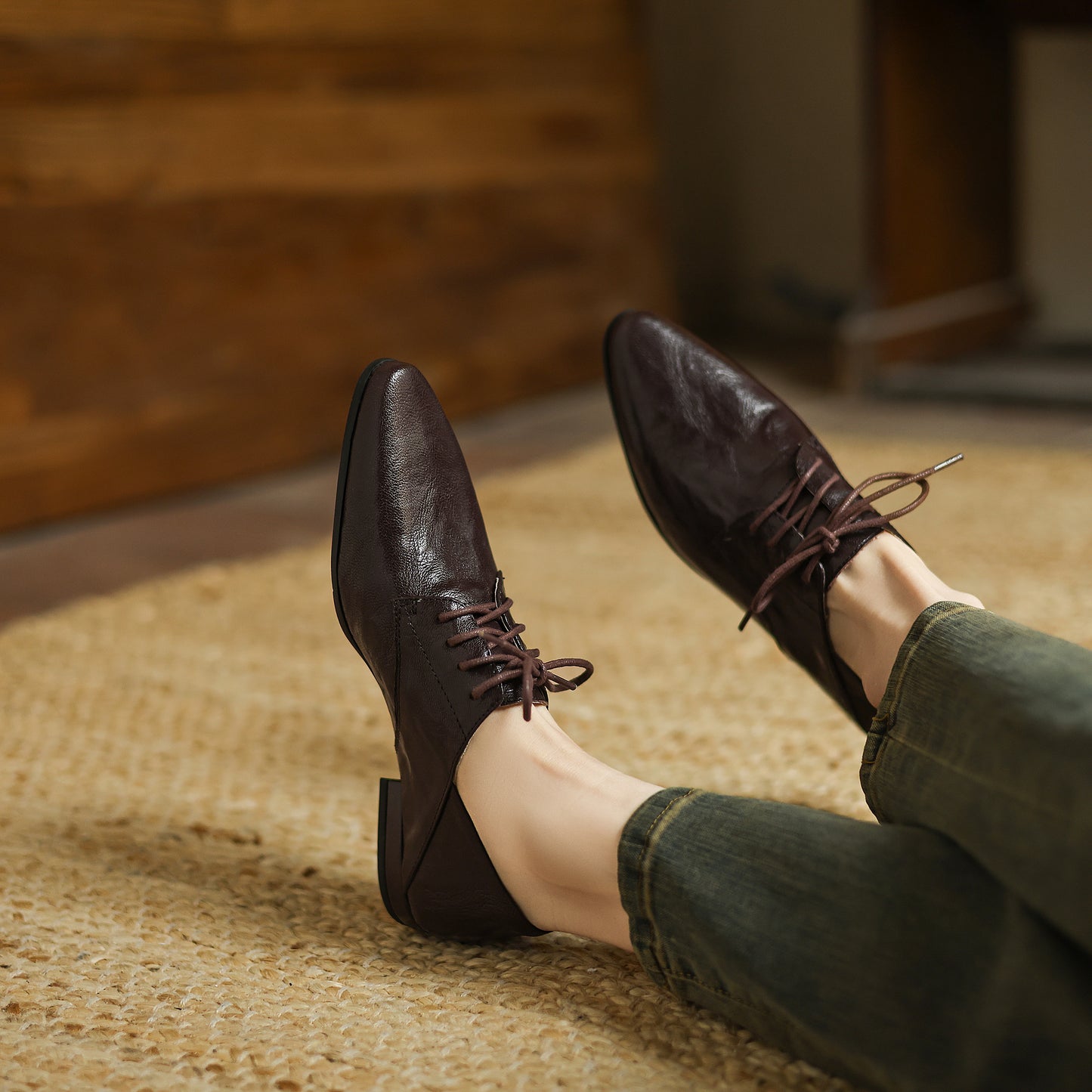 TinaCus Handmade Women's Genuine Leather Pointed Toe Lace-up Classic Oxford Flats