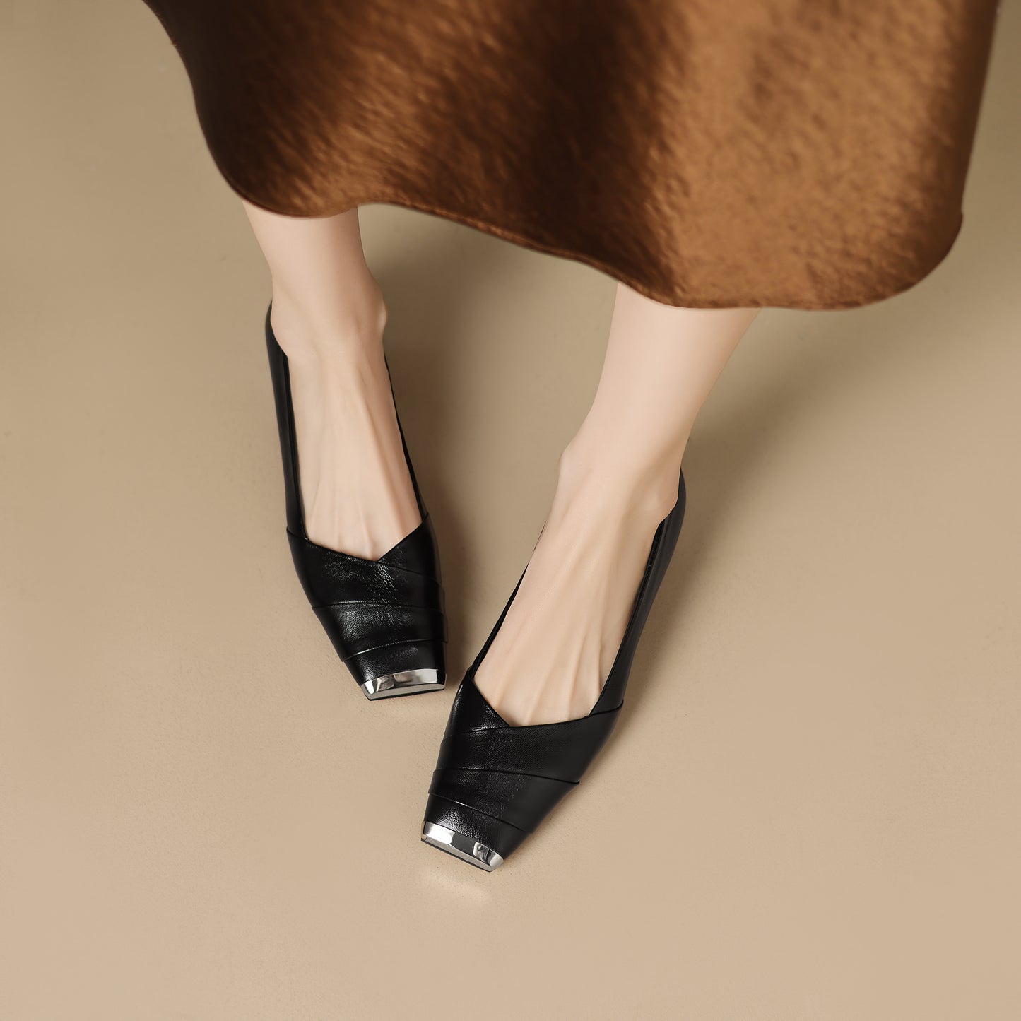 TinaCus Handmade Women's Genuine Leather Square Cap-Toe Low Block Heel Dress Pumps