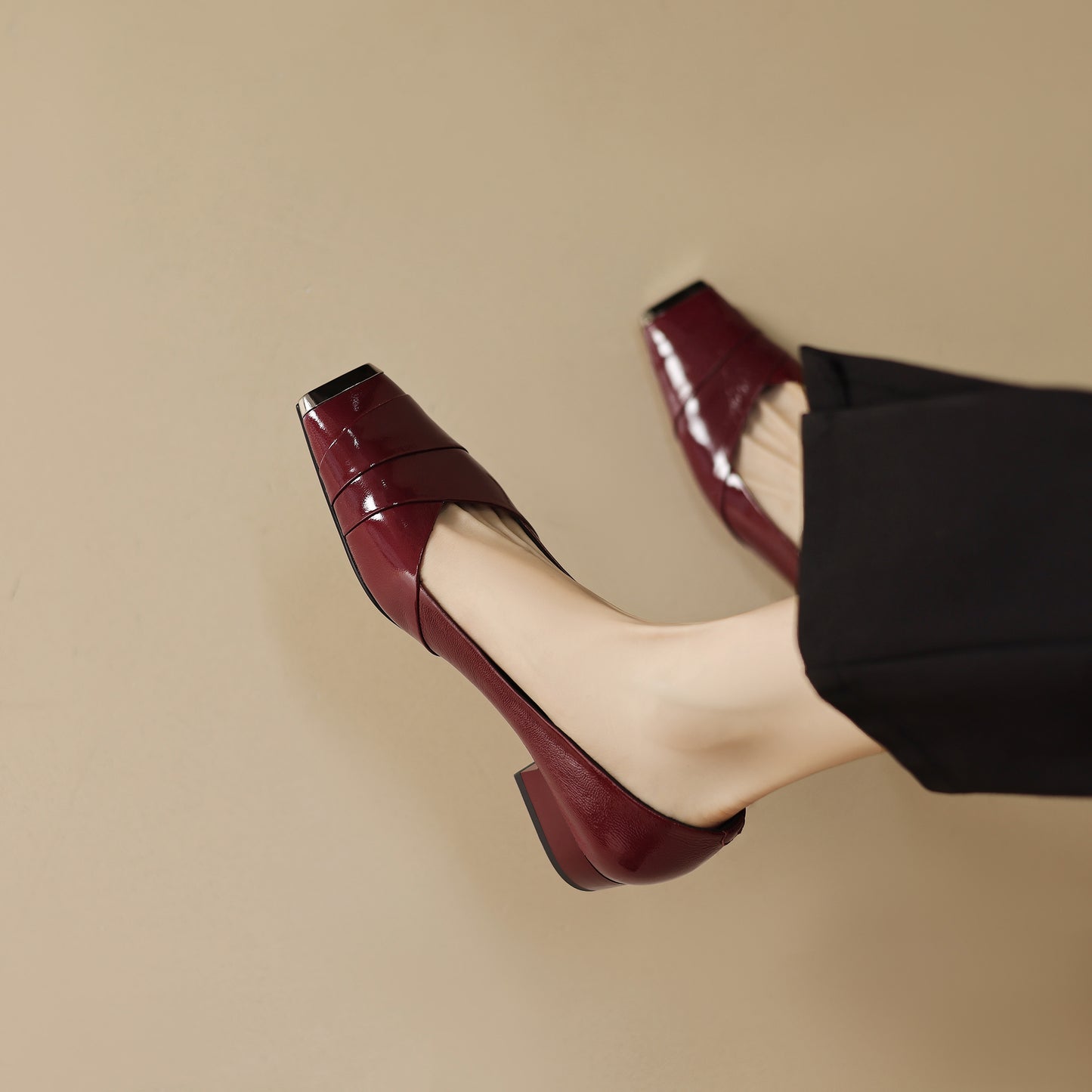 TinaCus Handmade Women's Genuine Leather Square Cap-Toe Low Block Heel Dress Pumps