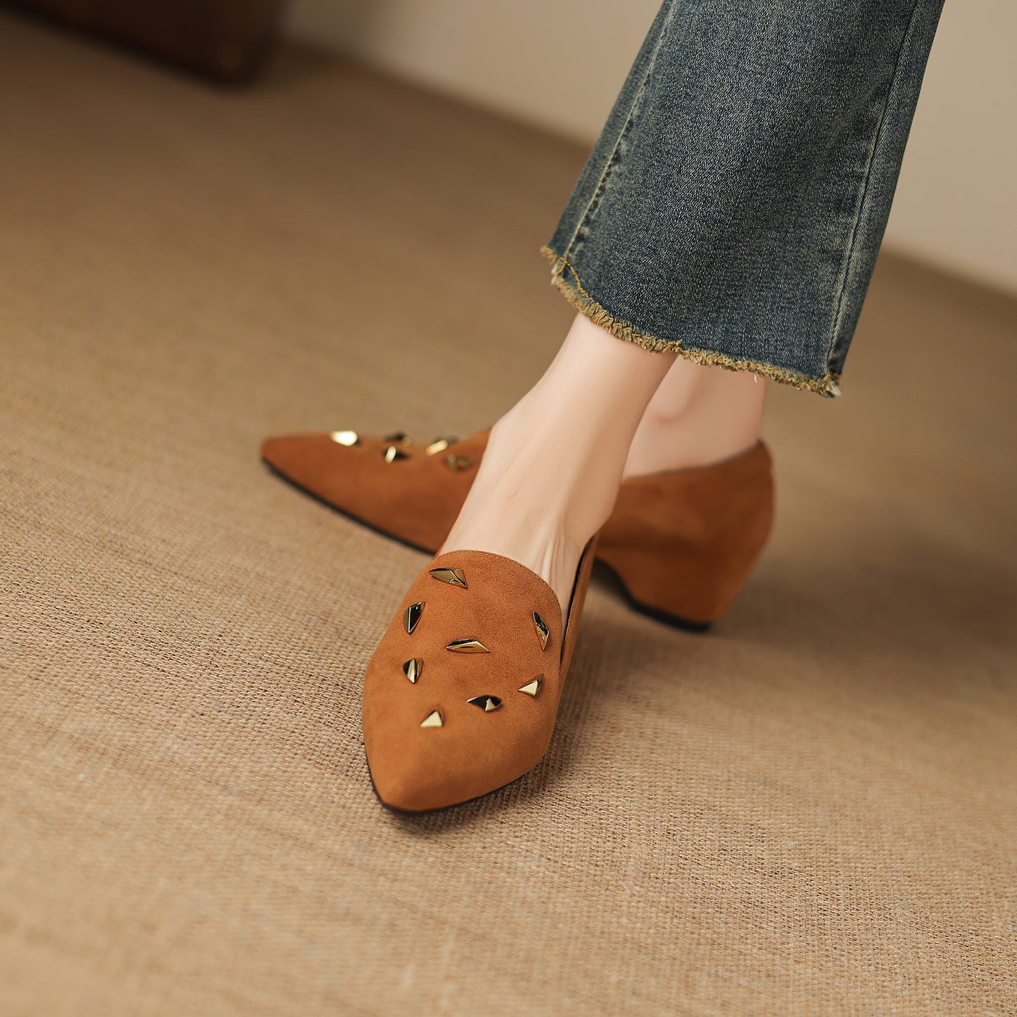 TinaCus Women's Suede Leather Slip On Loafers Handmade Pointed Toe Dress Shoes
