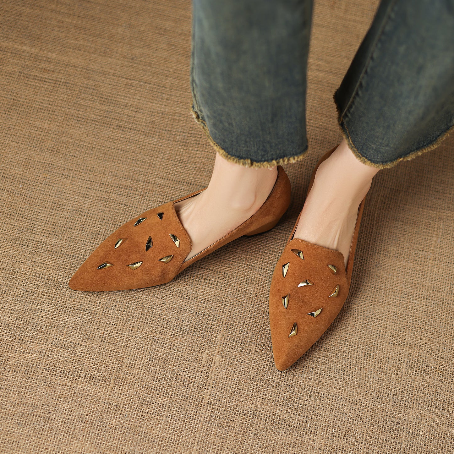 TinaCus Women's Suede Leather Slip On Loafers Handmade Pointed Toe Dress Shoes