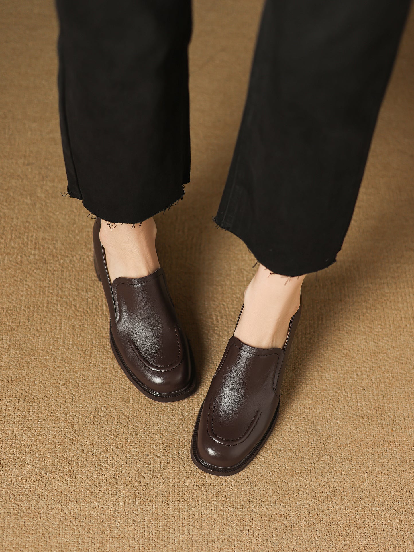 TinaCus Handmade Women's Genuine Leather Closed Toe Slip-on mid Block Heel Business Loafer Shoes