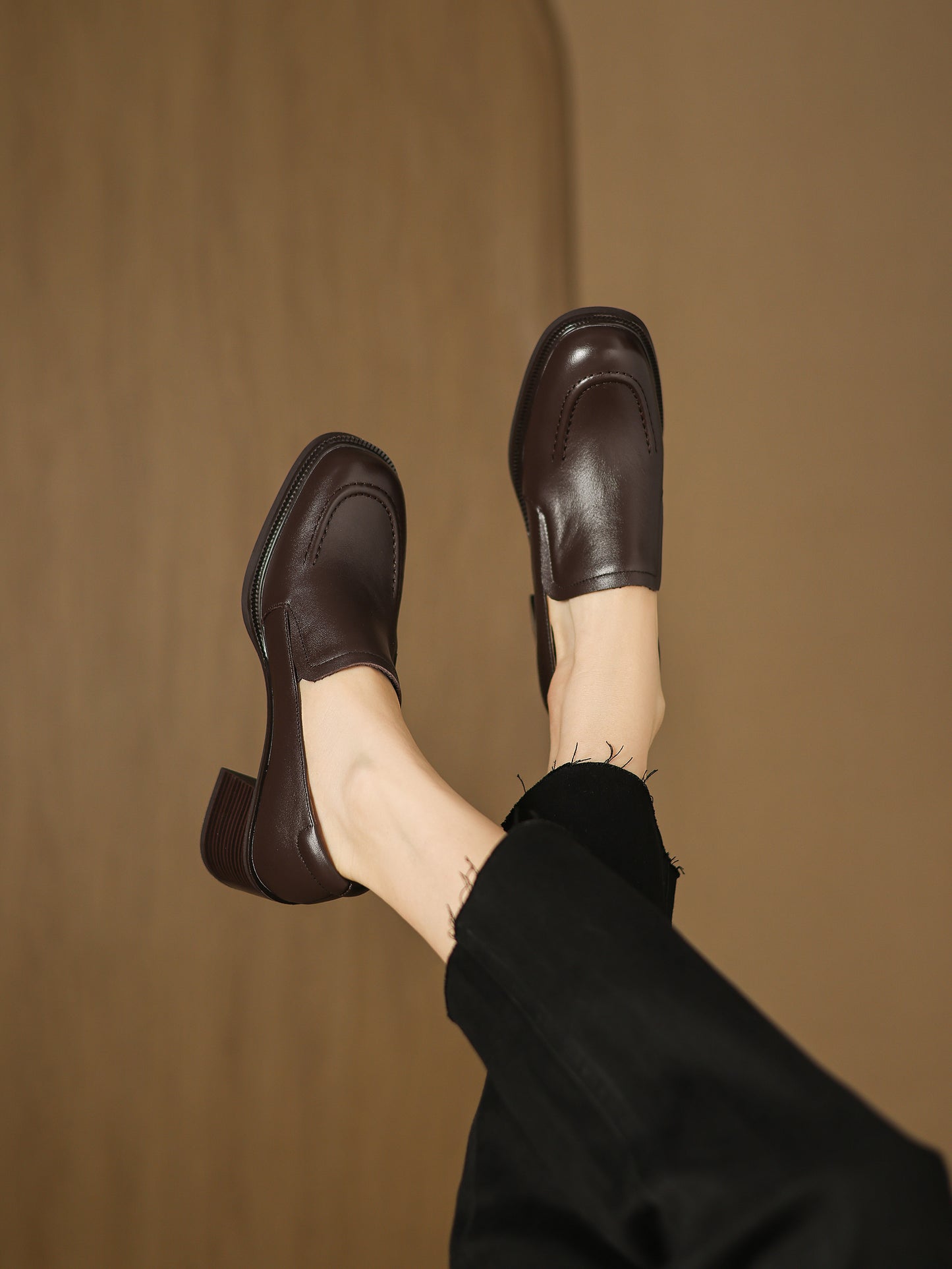 TinaCus Handmade Women's Genuine Leather Closed Toe Slip-on mid Block Heel Business Loafer Shoes